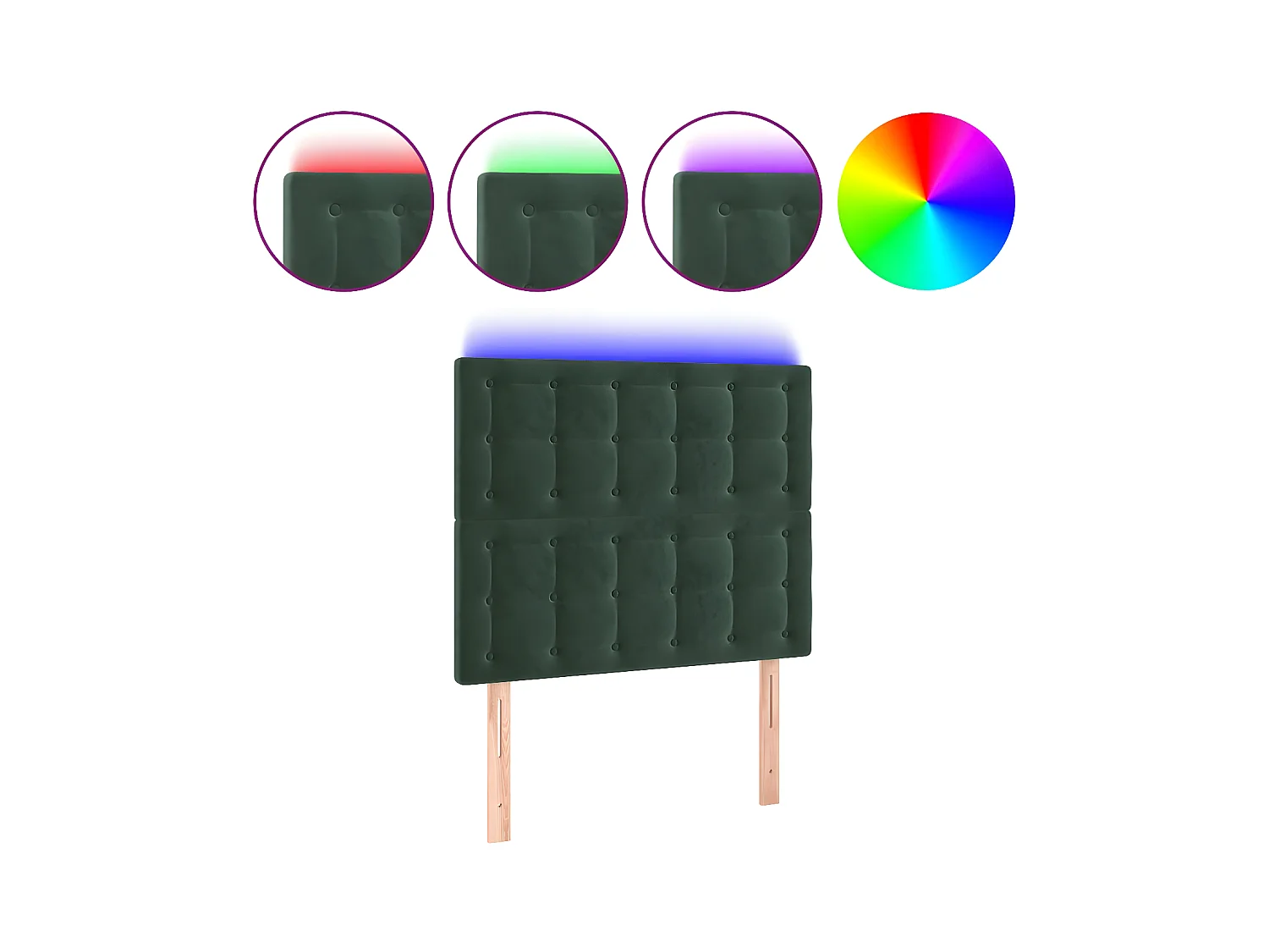 Tête de lit à LED Vert foncé 100x5x118/128 cm Velours