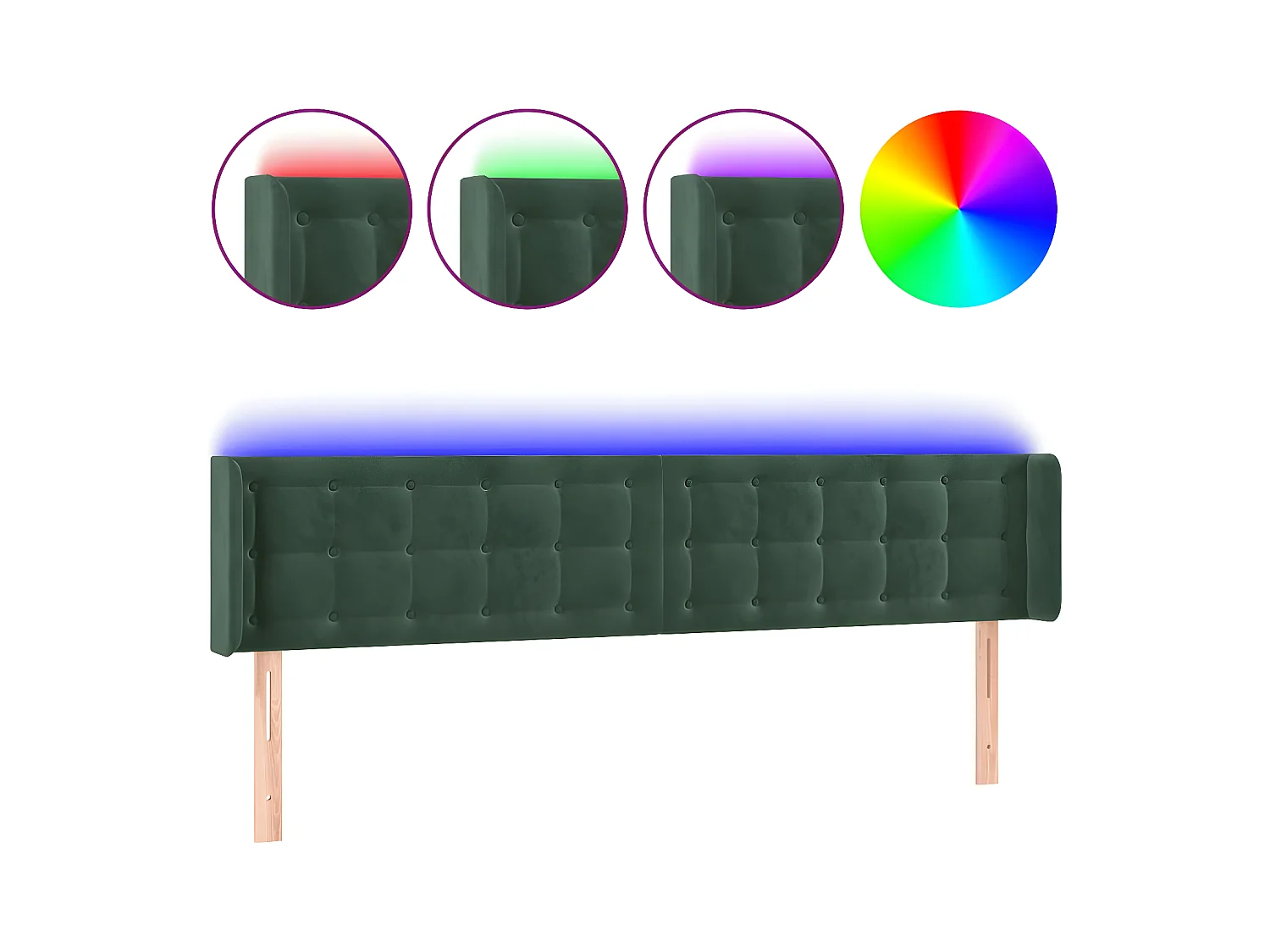Tête de lit à LED Vert foncé 203x16x78/88 cm Velours
