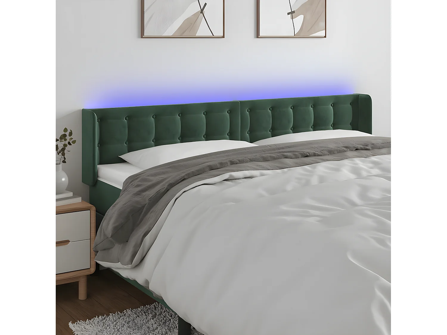 Tête de lit à LED Vert foncé 203x16x78/88 cm Velours