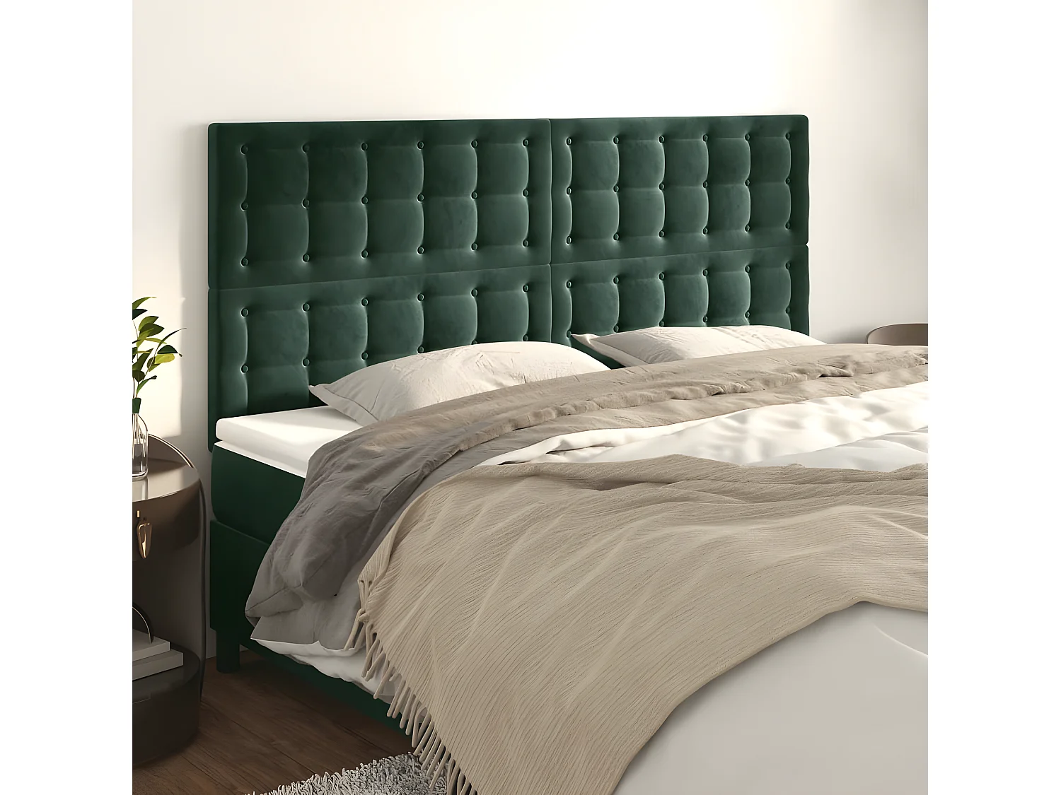 Têtes de lit 4 pcs Vert foncé 100x5x78/88 cm Velours