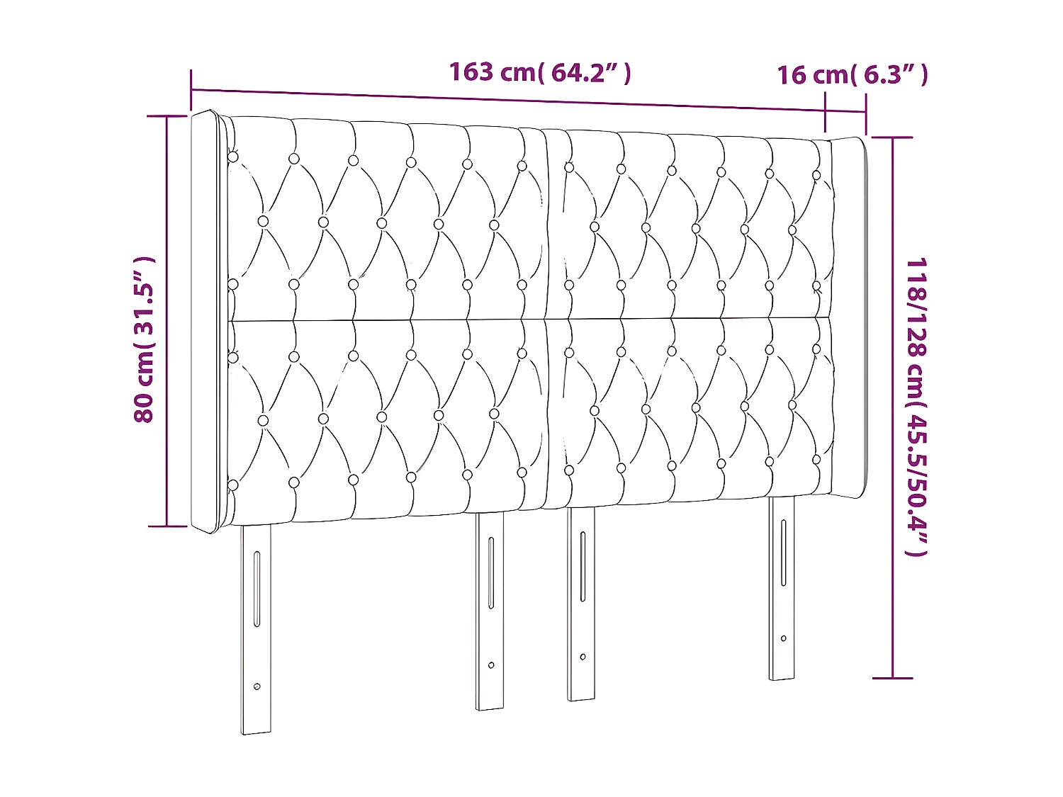 Testiera LED Verde scuro 163x16x118/128 cm Velluto
