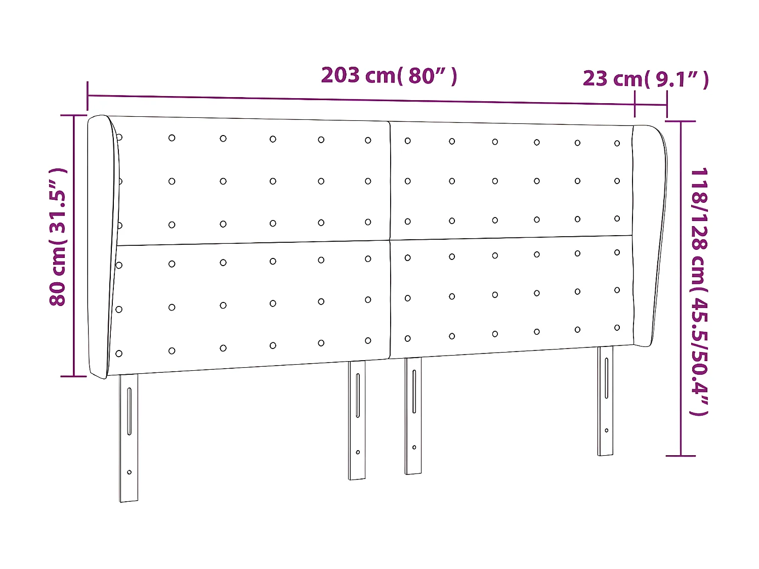 Cabeceira com orelhas Verde escuro 203x23x118/128 cm Veludo