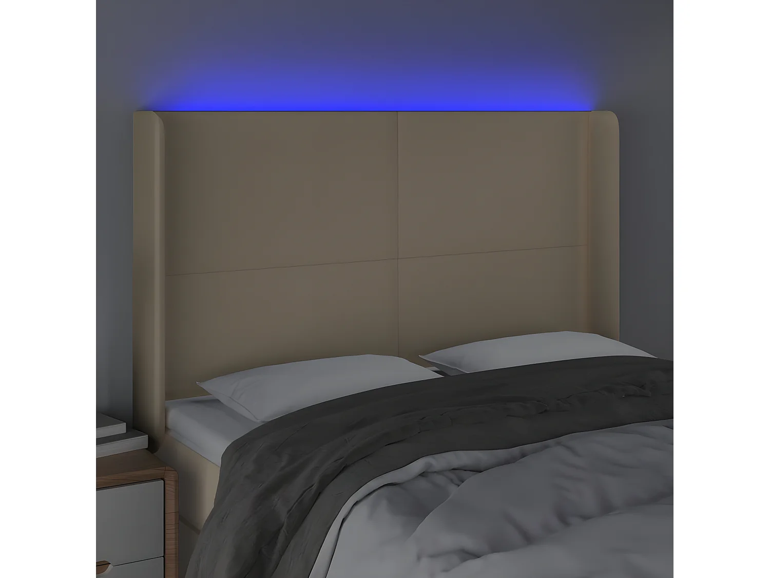 LED-hoofdbord Crème 147x16x118/128 cm Stof