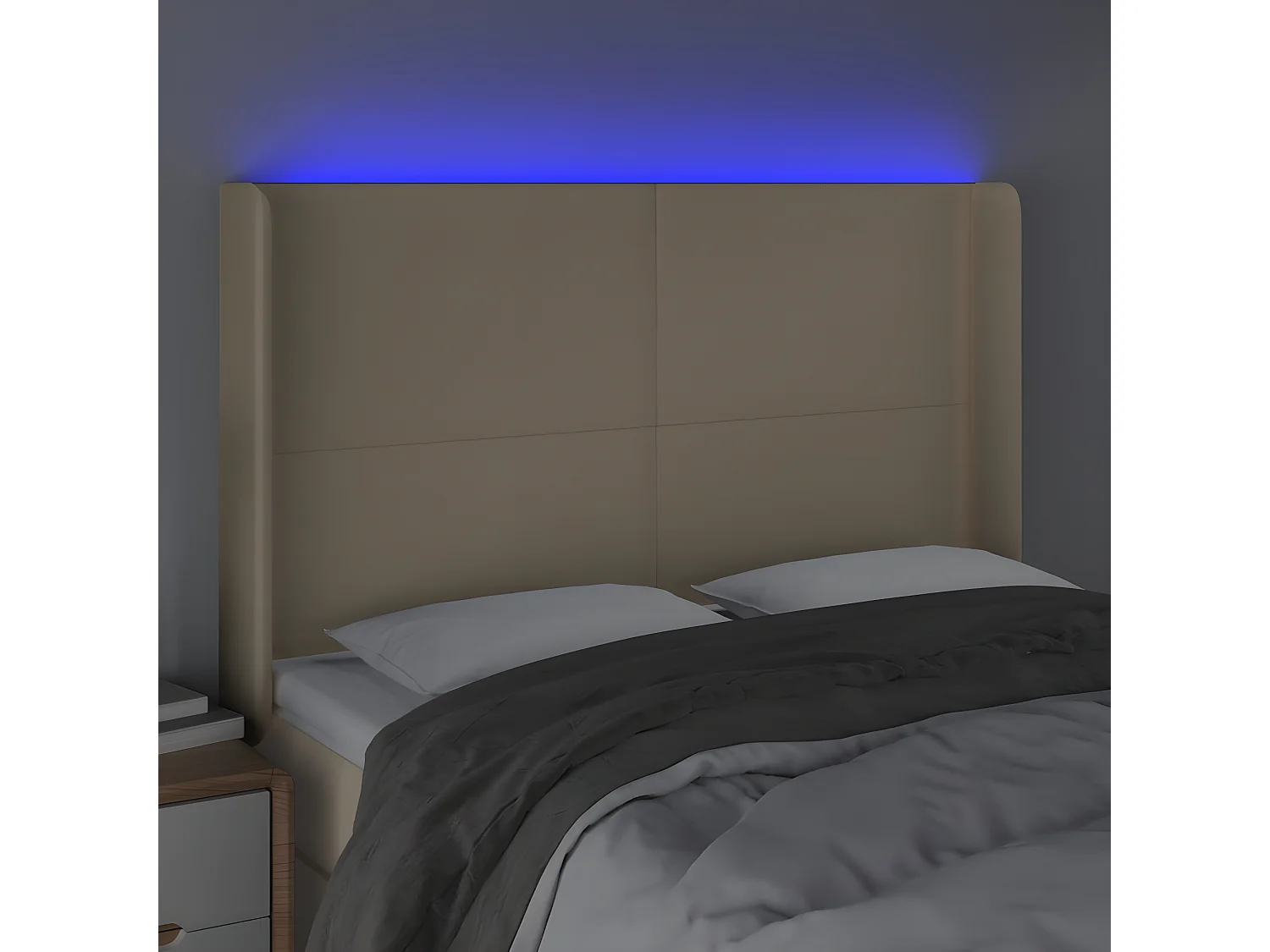 LED-hoofdbord Crème 147x16x118/128 cm Stof
