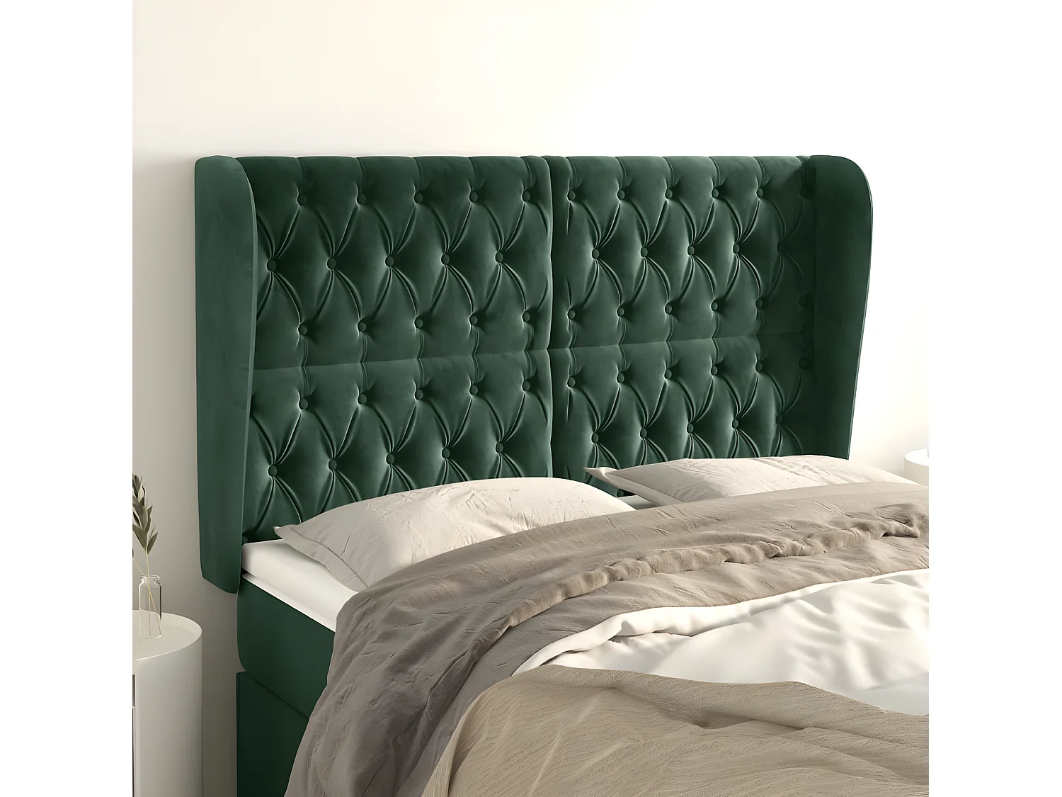 Tête de lit avec oreilles Vert foncé 163x23x118/128 cm Velours
