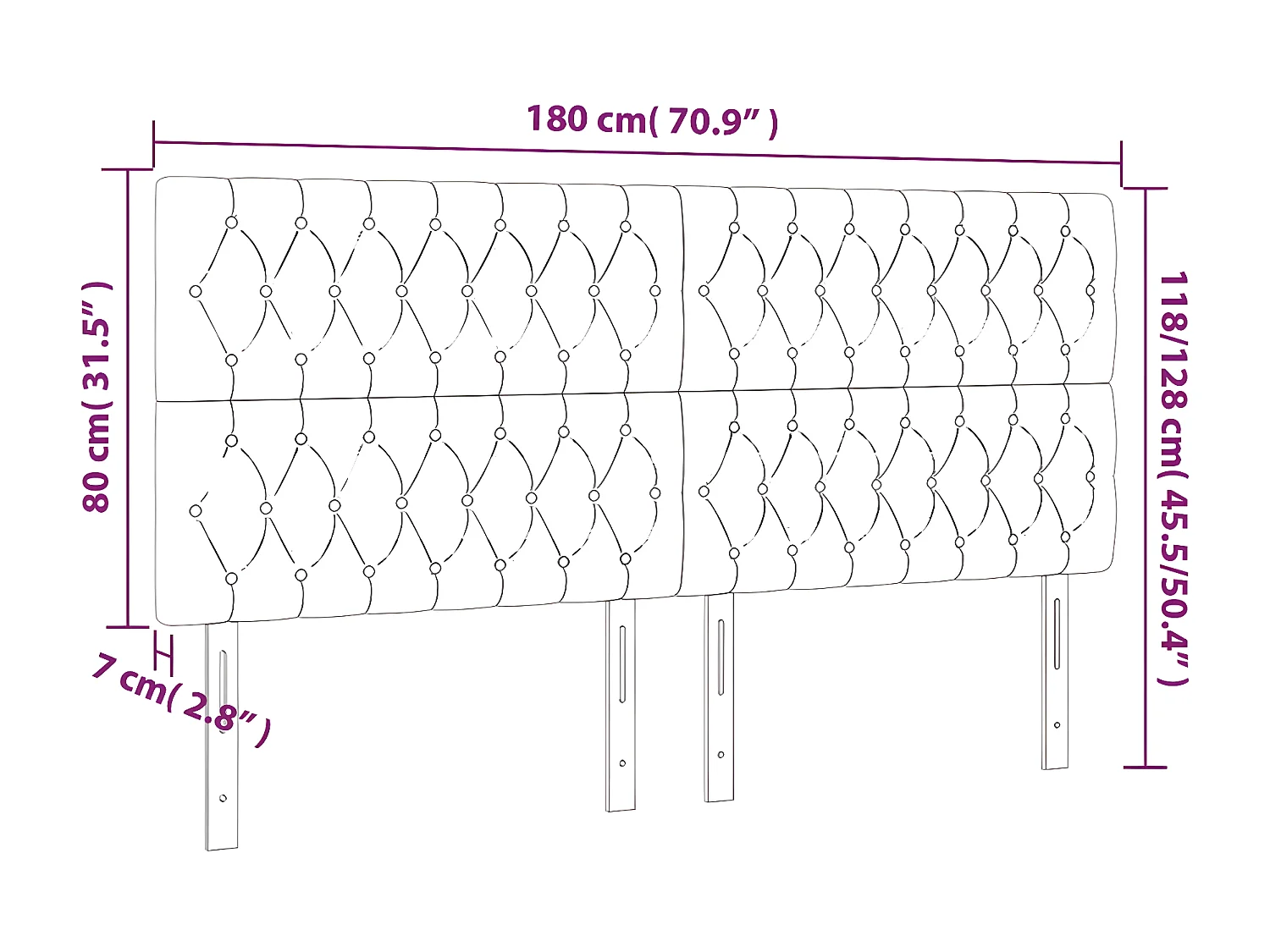 Tête de lit à LED Rose 180x7x118/128 cm Velours