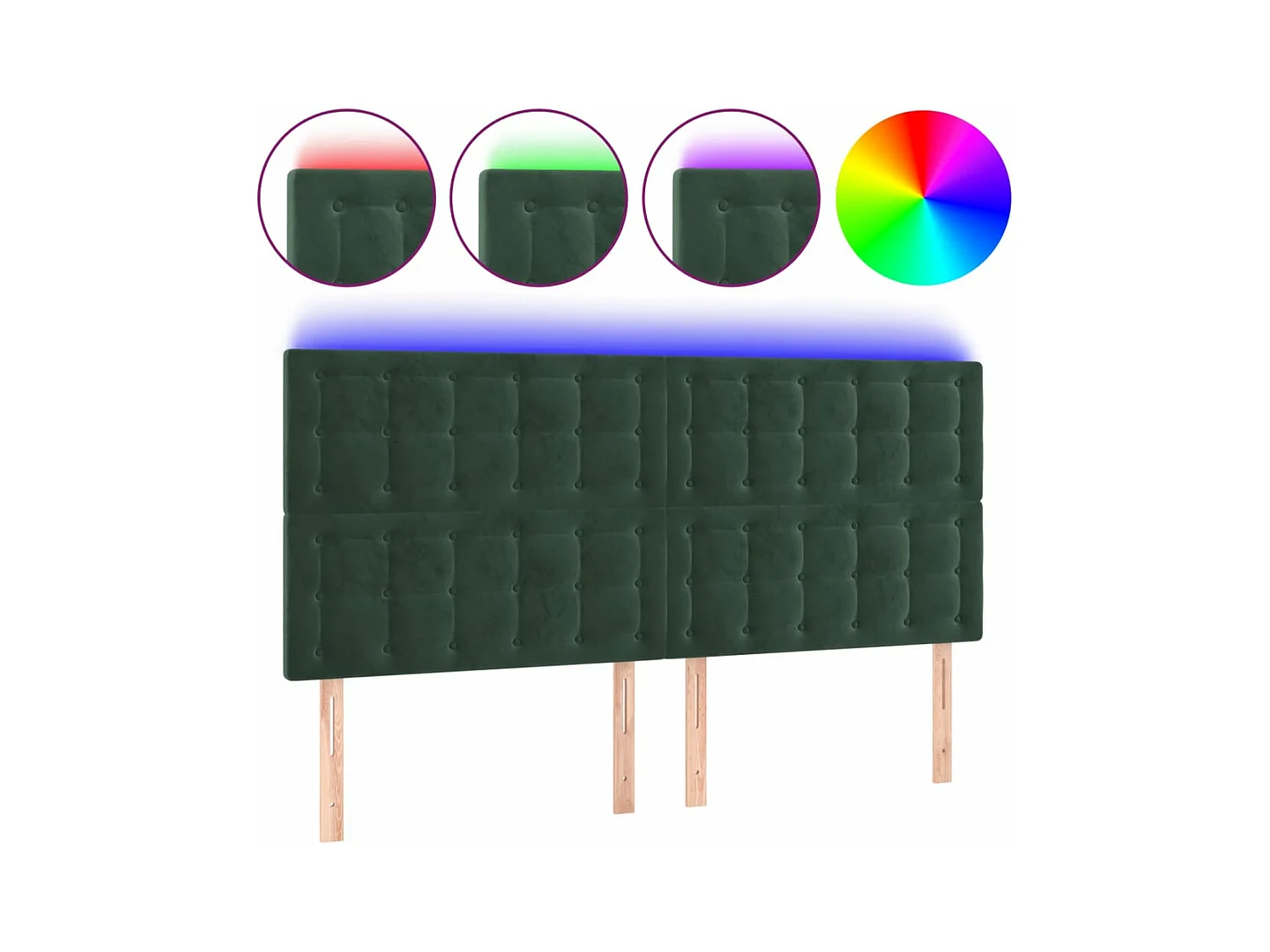 LED-Kopfteil Dunkelgrün 200x5x118/128 cm Samt