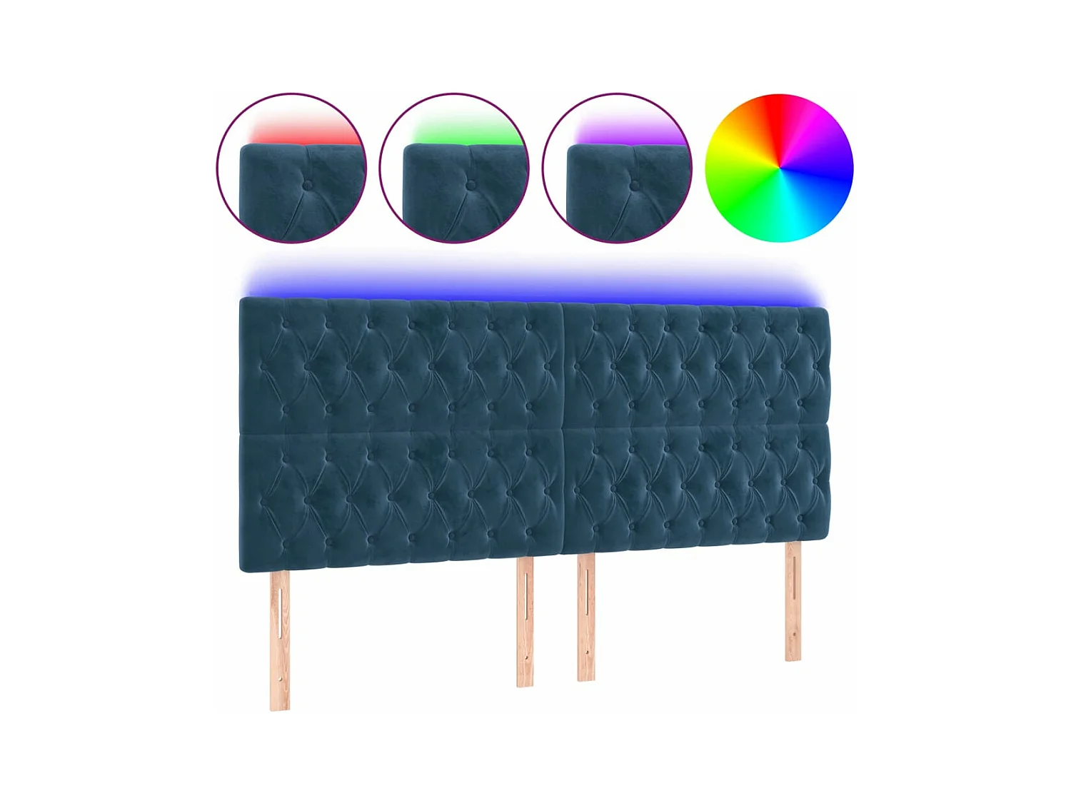 LED-hoofdeinde Donkerblauw 180x7x118/128 cm Fluweel