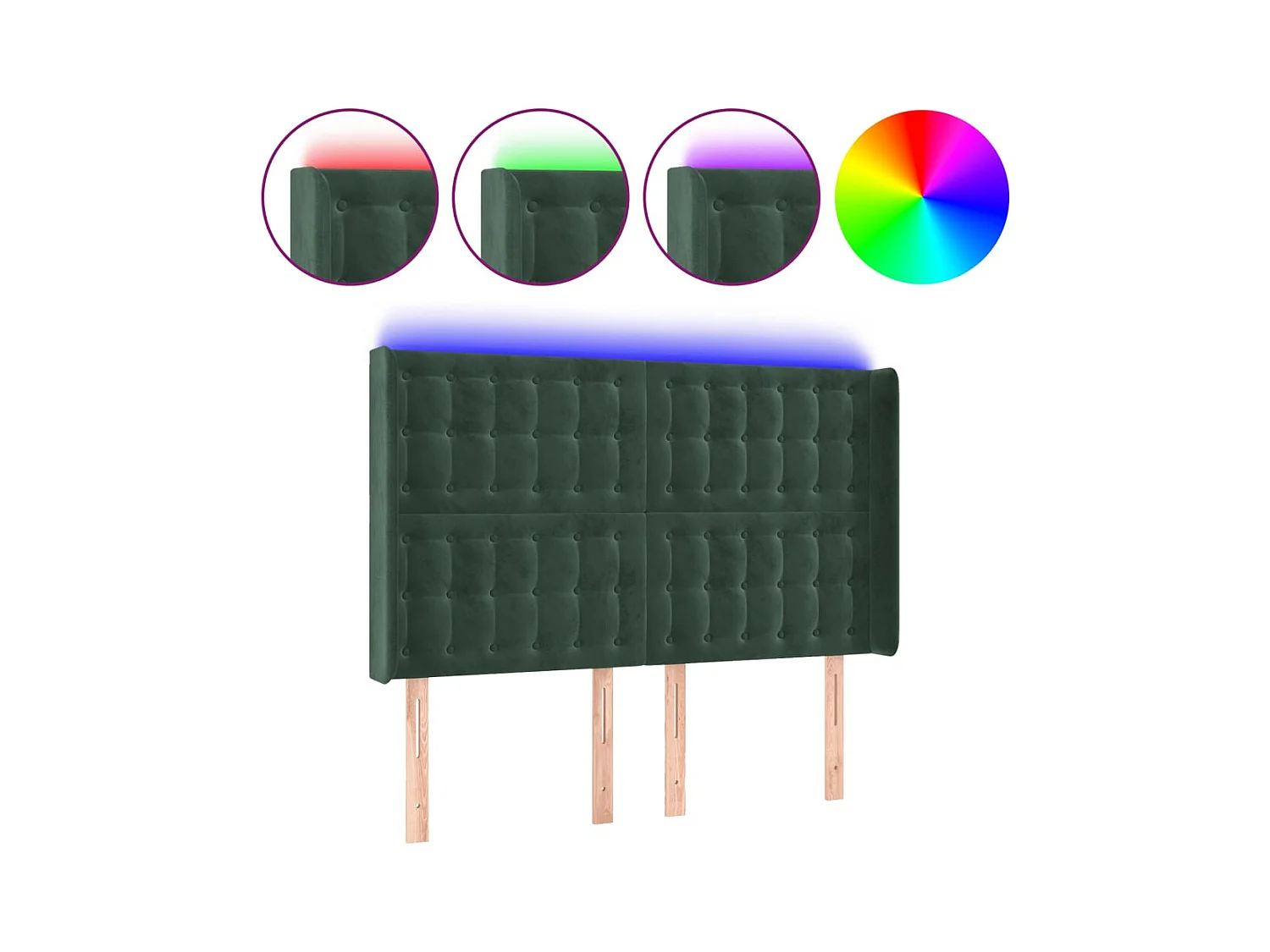 Tête de lit à LED Vert foncé 147x16x118/128 cm Velours