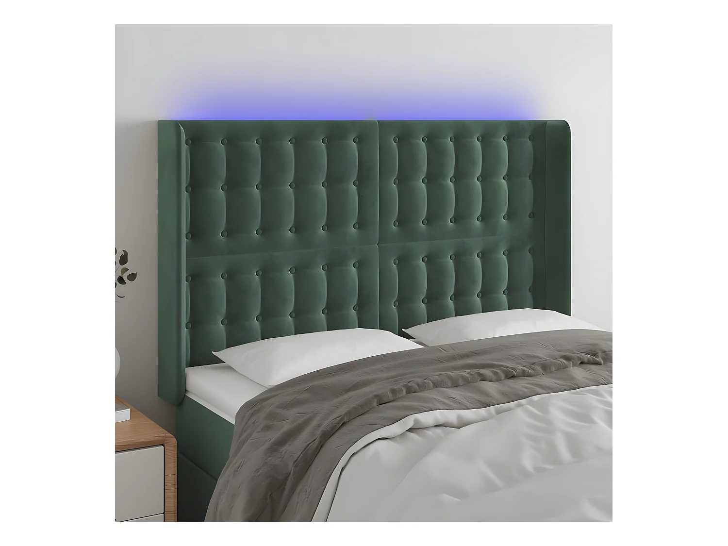 Tête de lit à LED Vert foncé 147x16x118/128 cm Velours