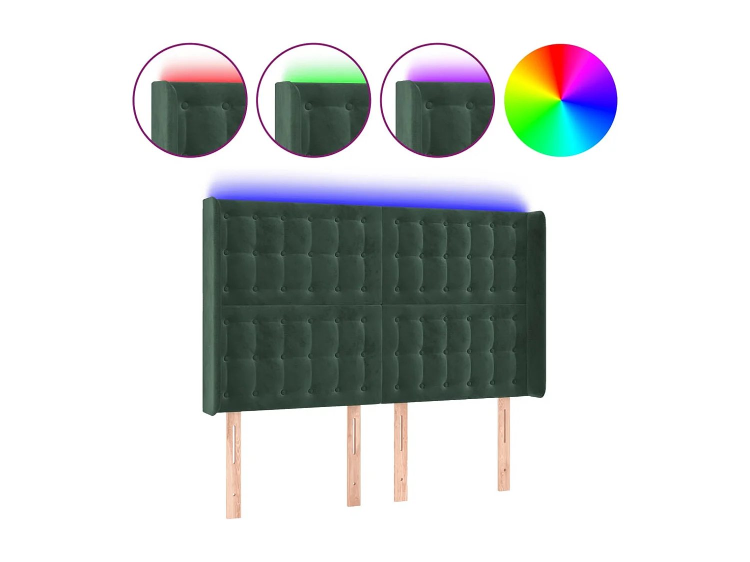 Tête de lit à LED Vert foncé 147x16x118/128 cm Velours