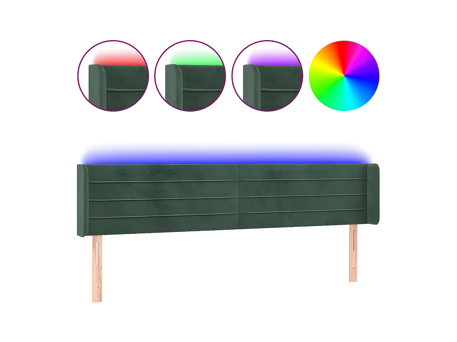 Tête de lit à LED Vert foncé 163x16x78/88 cm Velours