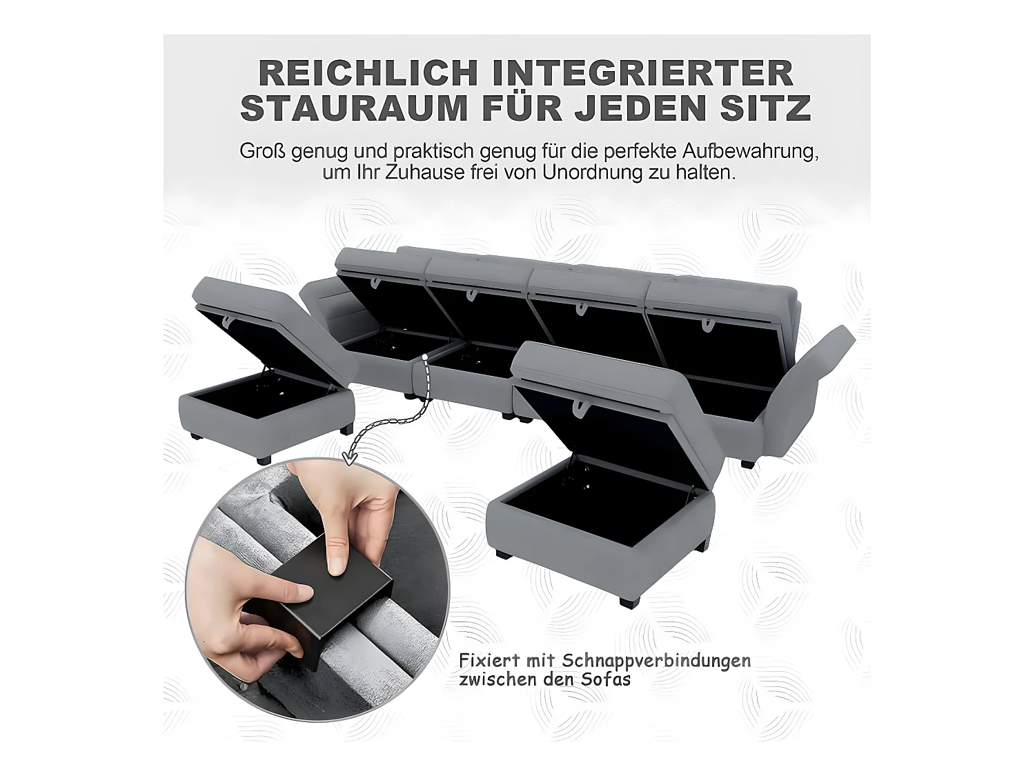 Canapé en forme de U avec rangement, tissu en lin pliable, canapé-lit décontracté
