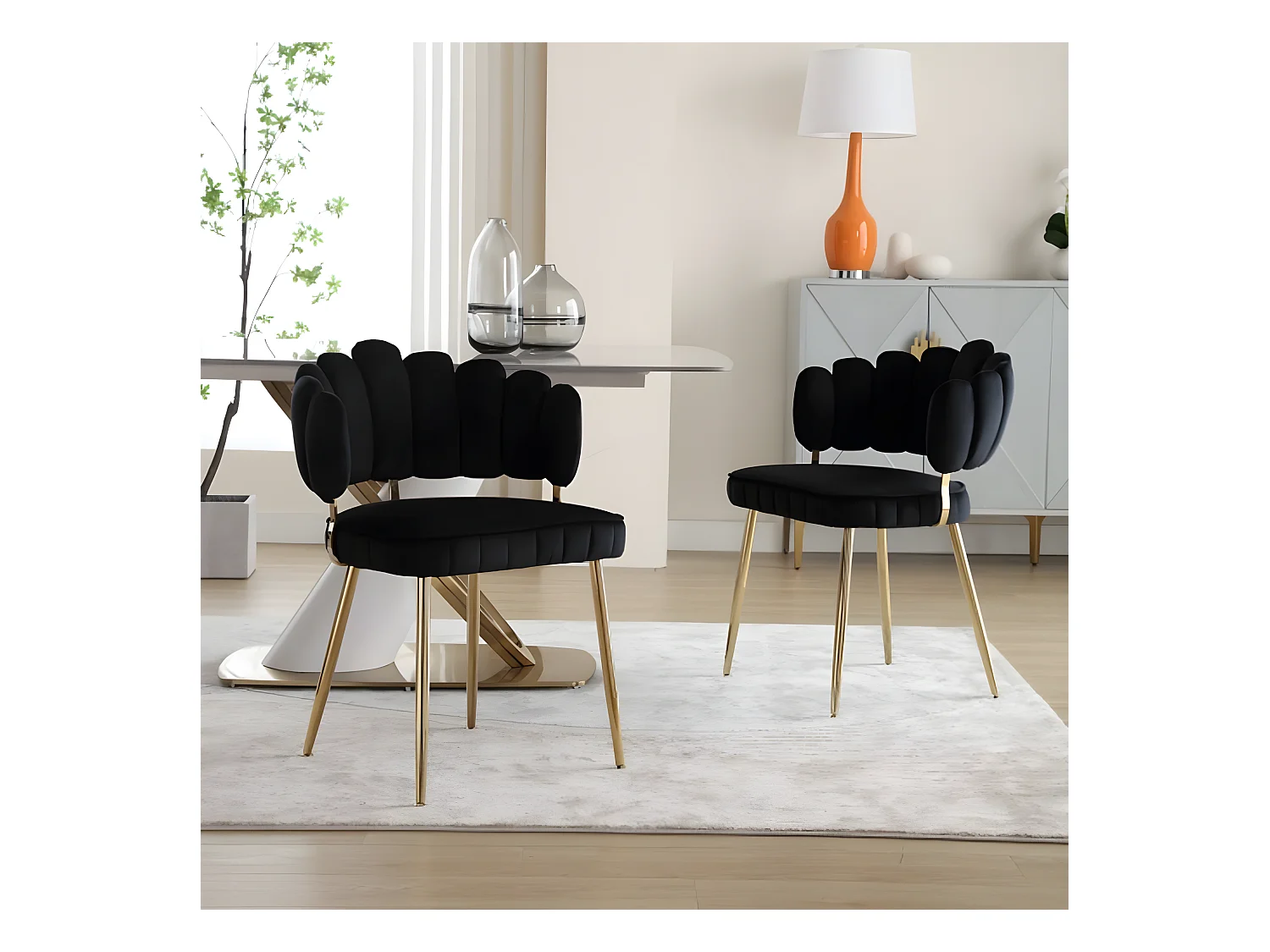 Set van 2 gestoffeerde fluwelen eetkamerstoelen, ideaal voor de eetkamer.
