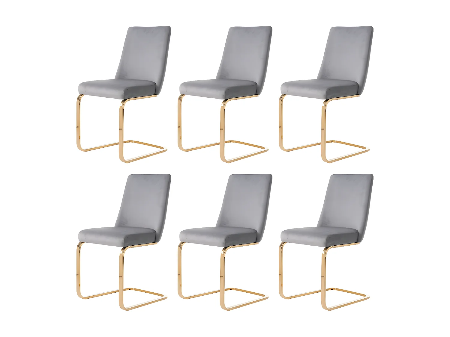 Fluwelen stoel, set van 6, luxueus, voor woonkamer, slaapkamer, grijs