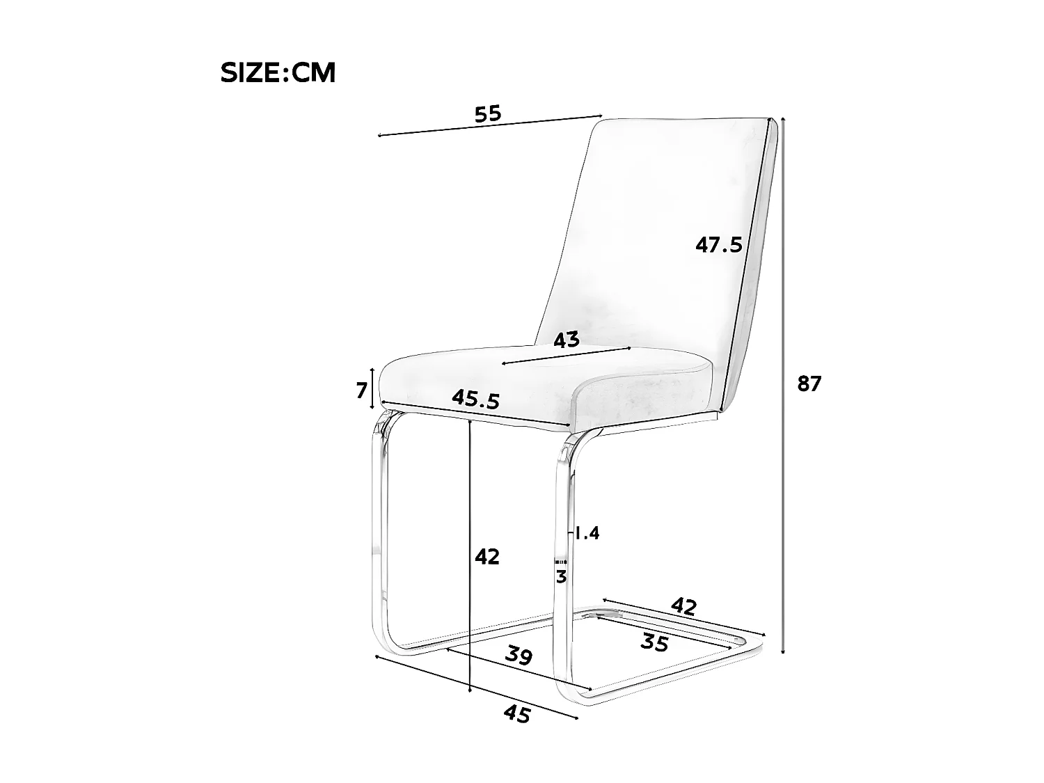 Fluwelen stoel, set van 6, luxueus, voor woonkamer, slaapkamer, grijs