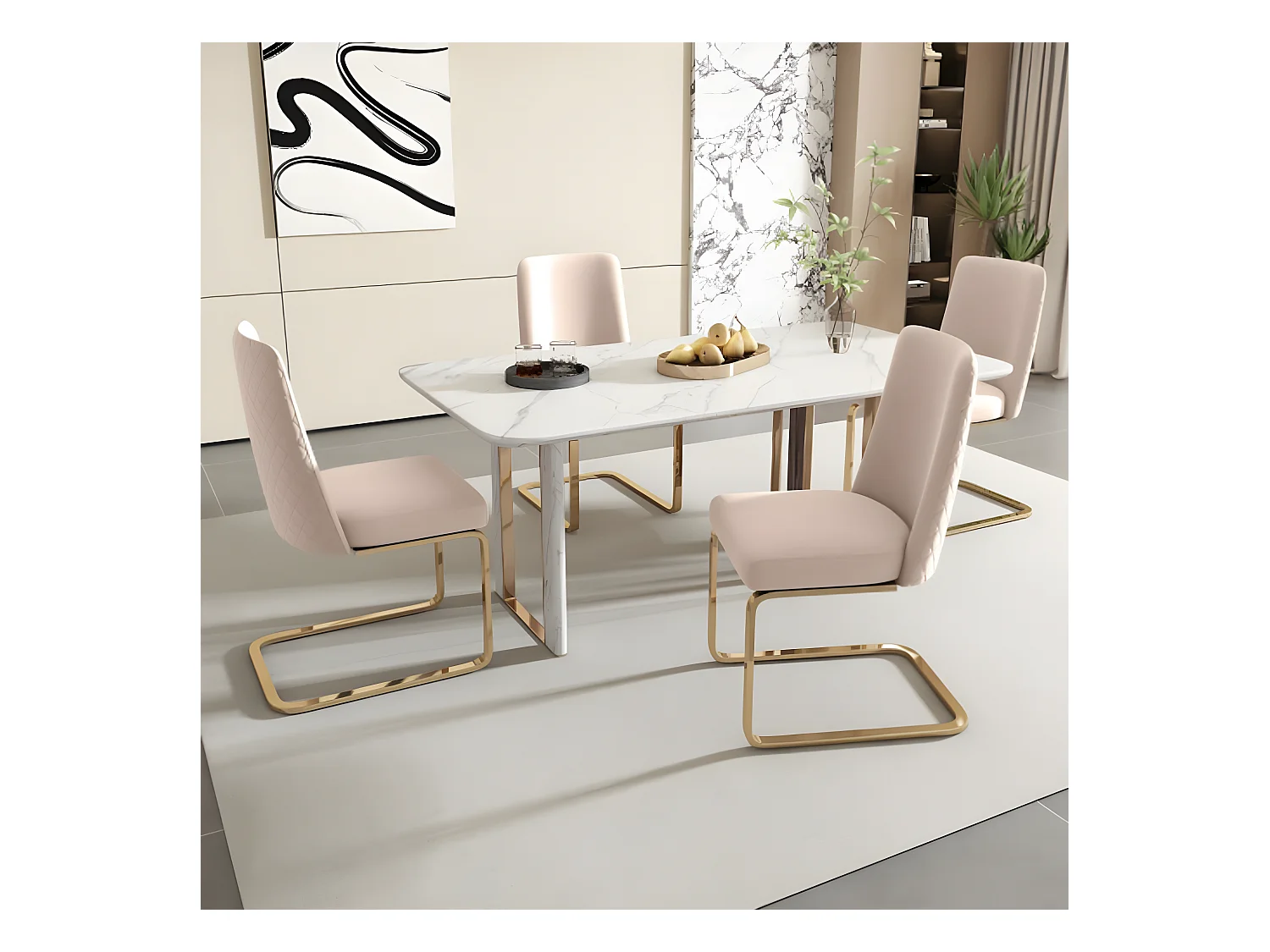 Ensemble de 4 chaises de salle à manger en velours avec dossier en diamant