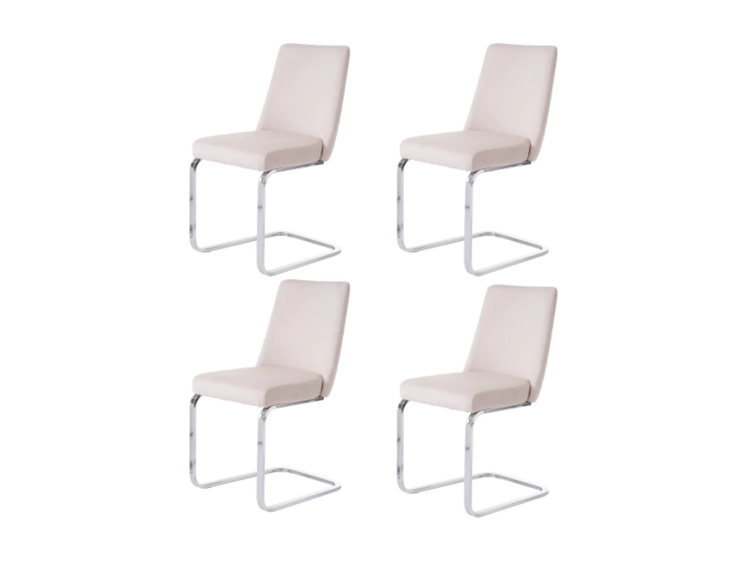 Chaise en velours avec dossier en forme de losange, lot de 4, beige