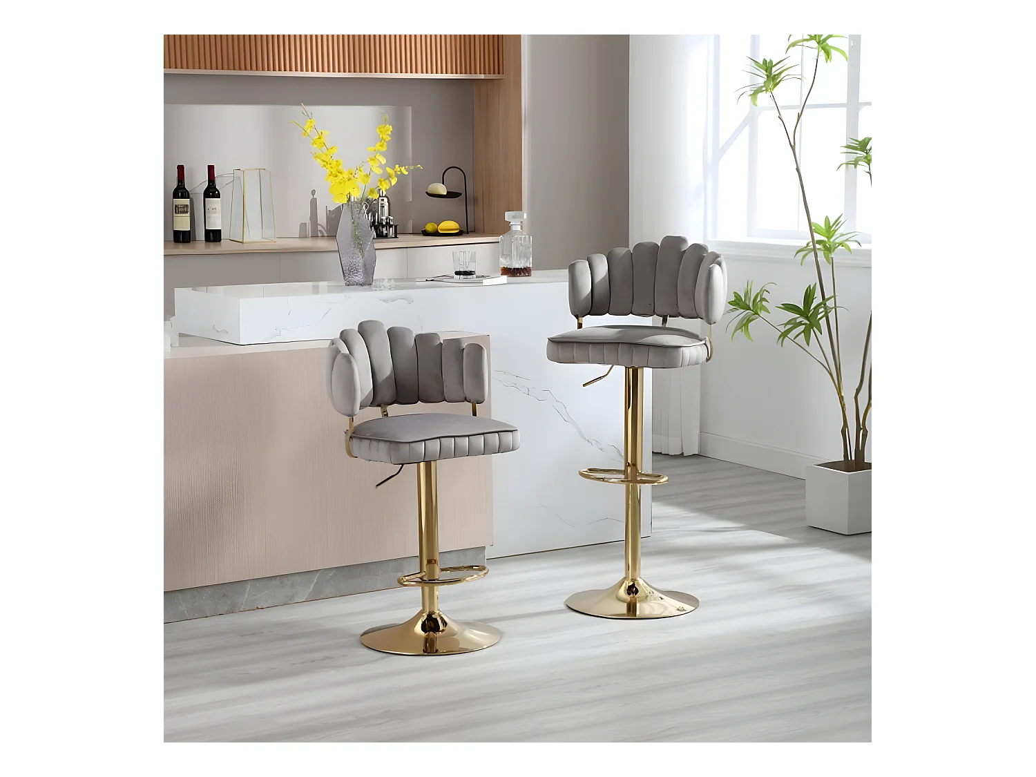 Set mit 2 Drehstühlen, höhenverstellbare Barhocker mit Fußstütze