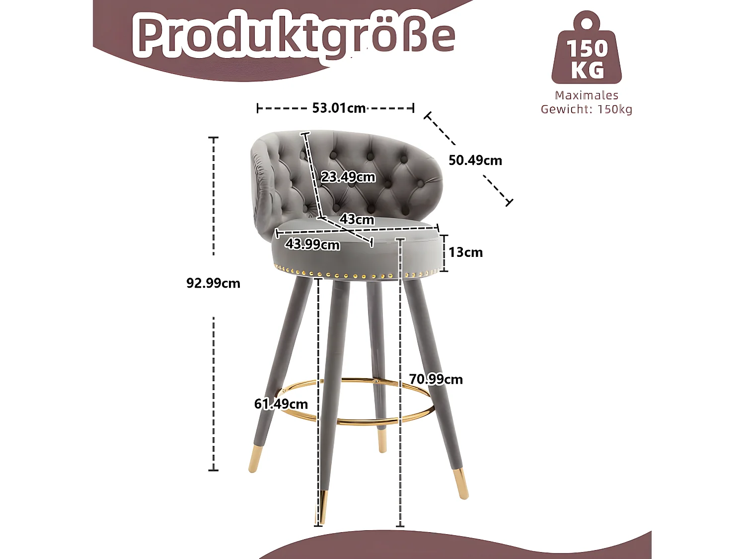 Ensemble de 2 Tabourets de Bar Contre Hauteur avec Pieds en Bois Rembourrés