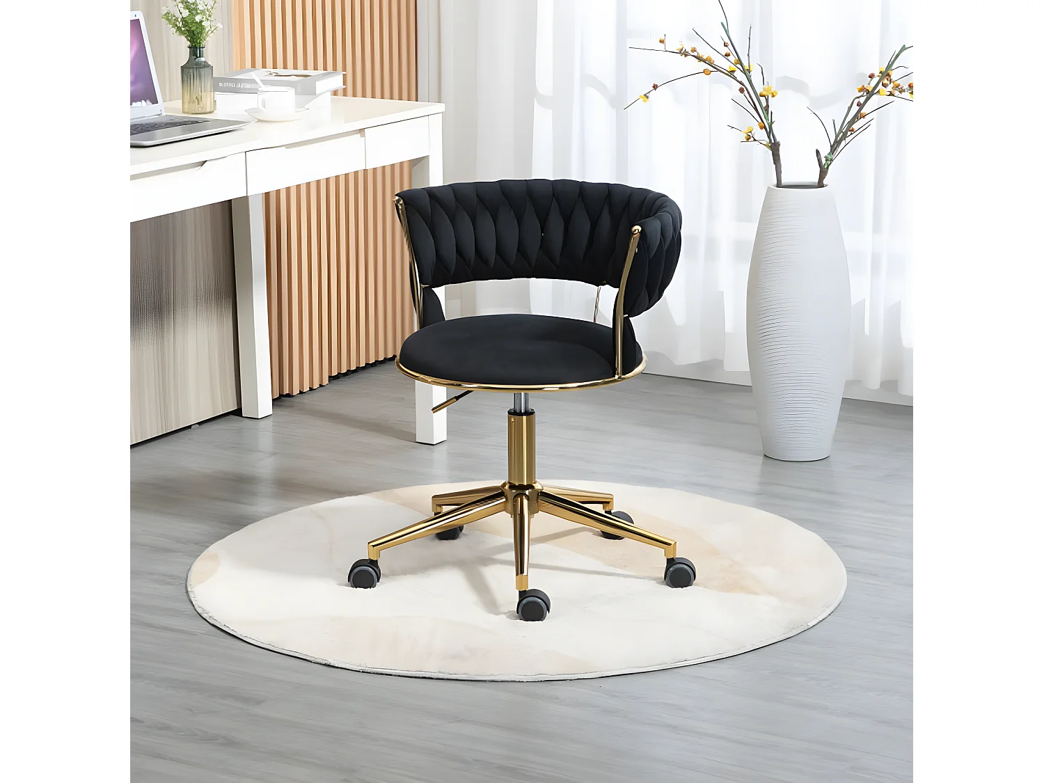 Fauteuil de bureau en velours doux, pivotant à 360 degré