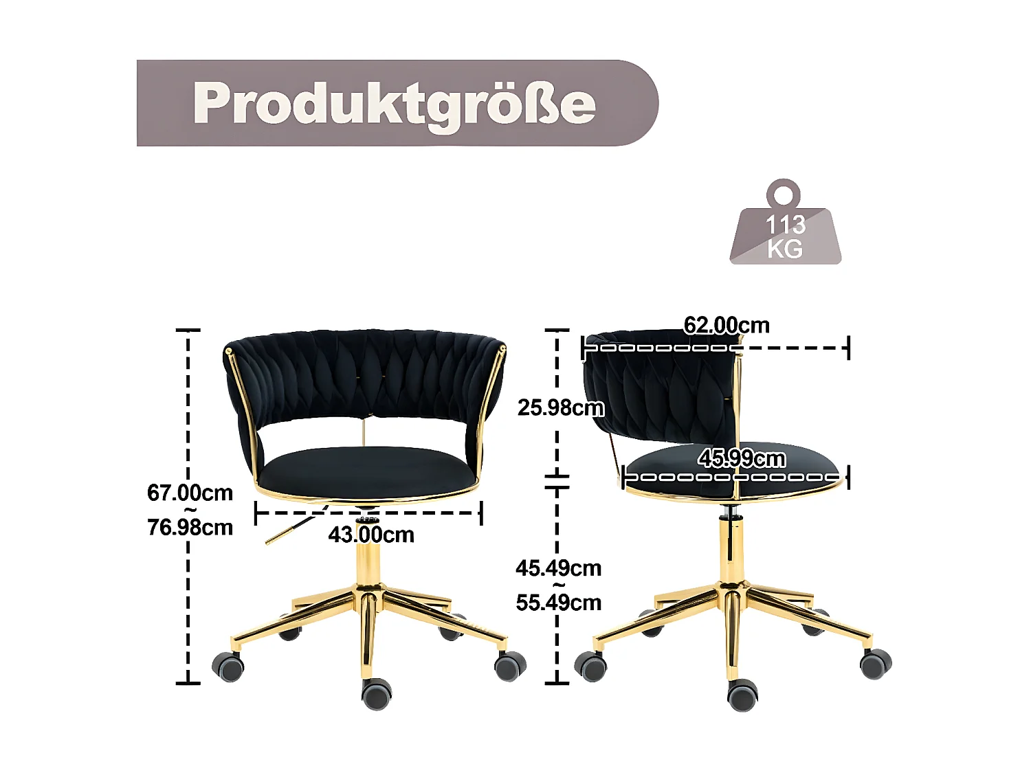 Fauteuil de bureau en velours doux, pivotant à 360 degré