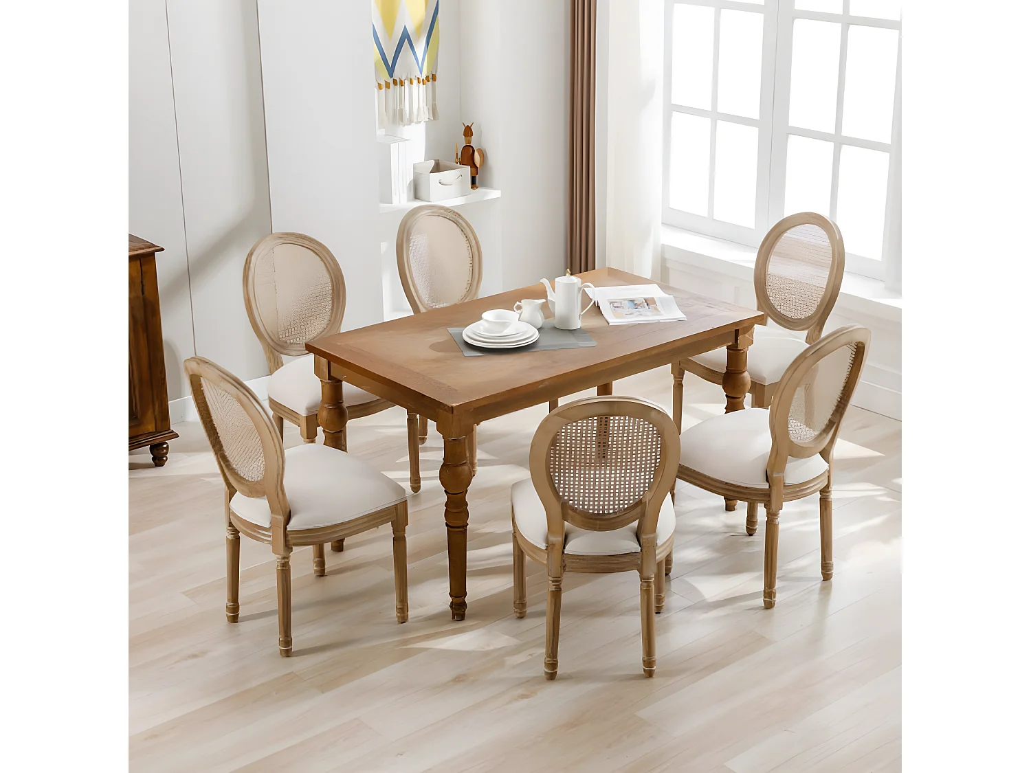 Chaises de salle à manger 4 pièces avec dossier en rotin