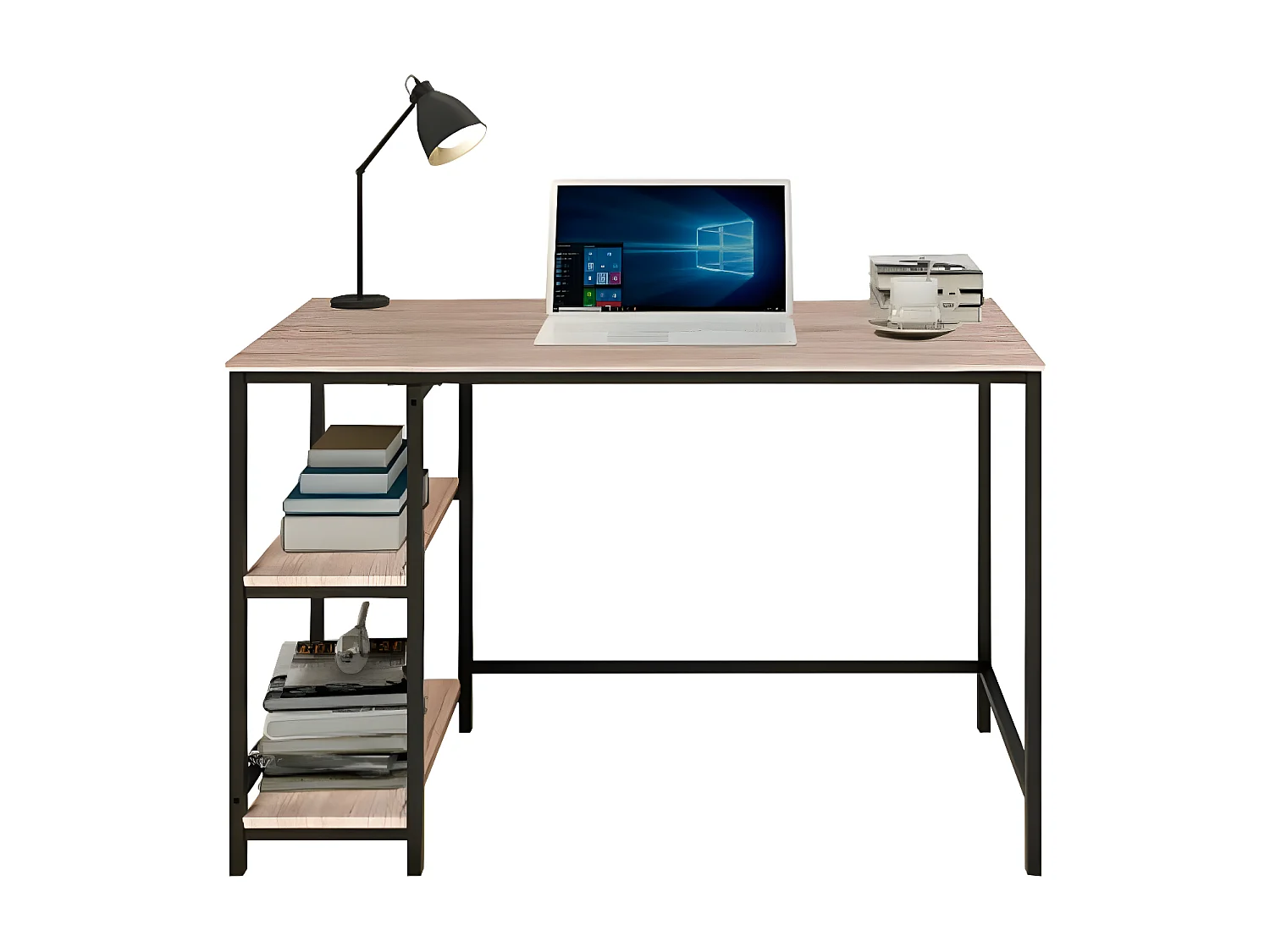 Bureau d'ordinateur industriel avec étagère à livres,  salon - 120x60x75 cm