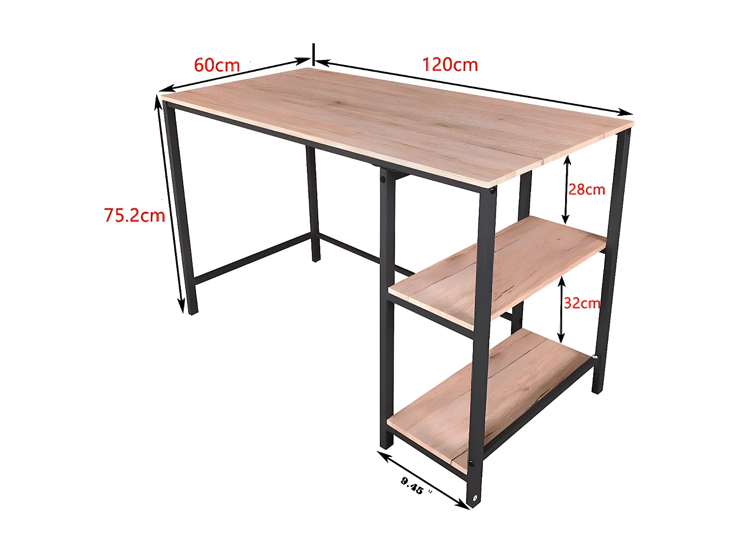 Bureau d'ordinateur industriel avec étagère à livres,  salon - 120x60x75 cm