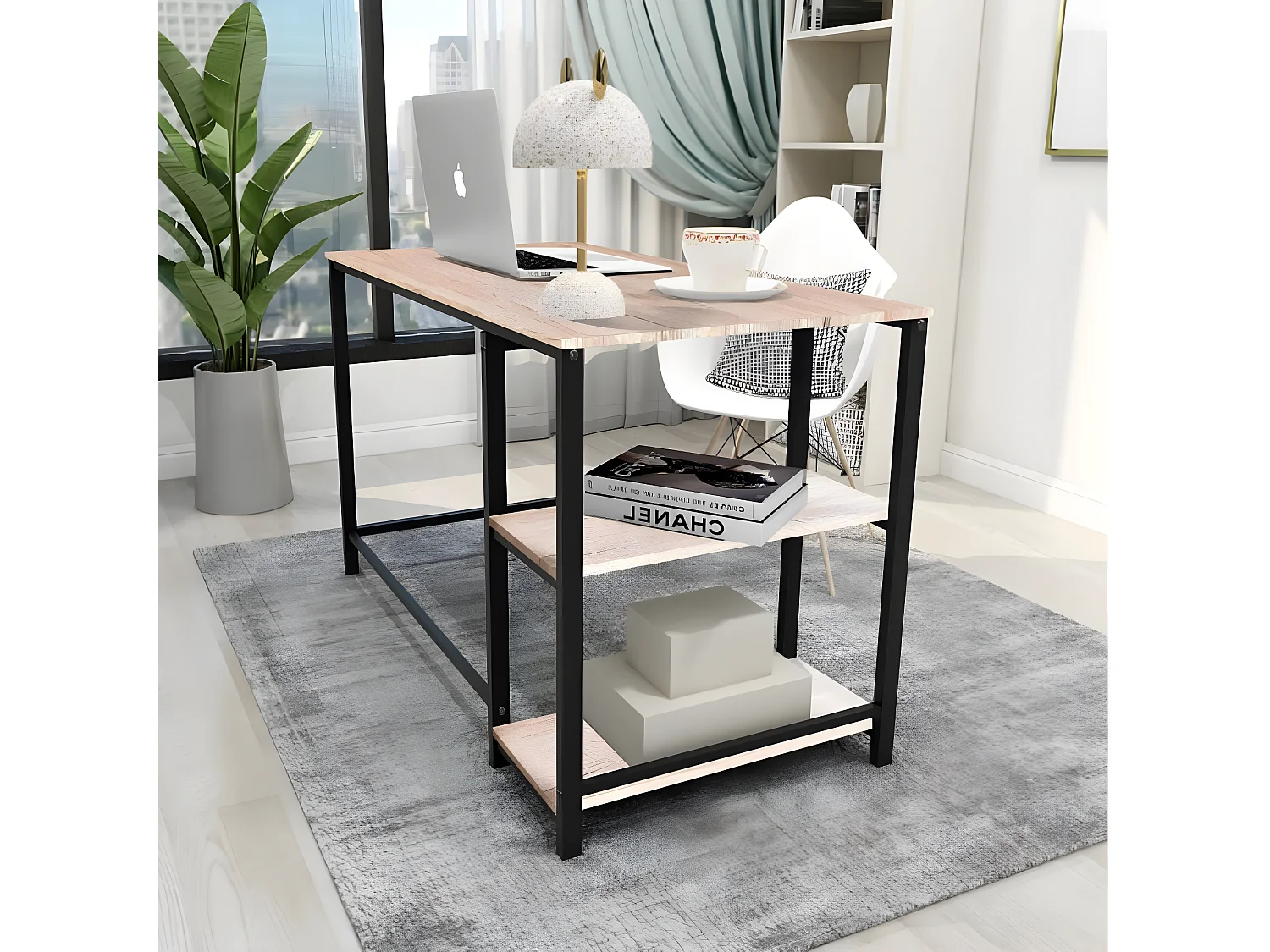 Bureau d'ordinateur industriel avec étagère à livres,  salon - 120x60x75 cm
