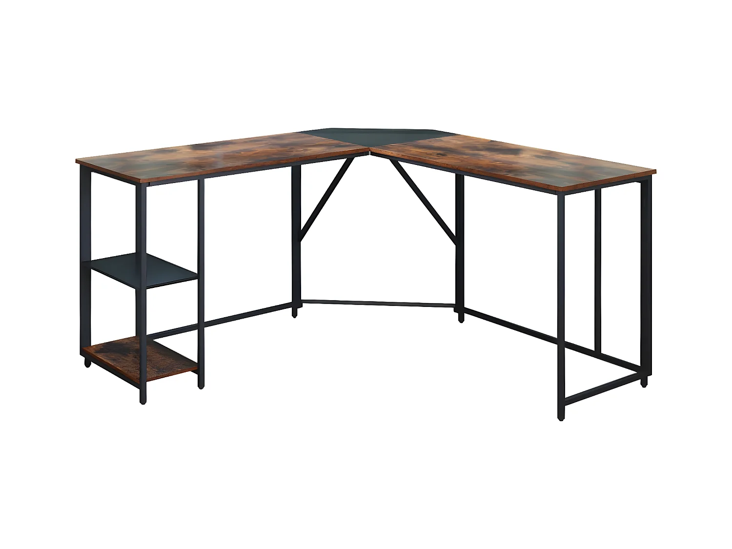 Bureau met opbergruimte, perfect voor thuiswerken (zwart + bruin rustiek)
