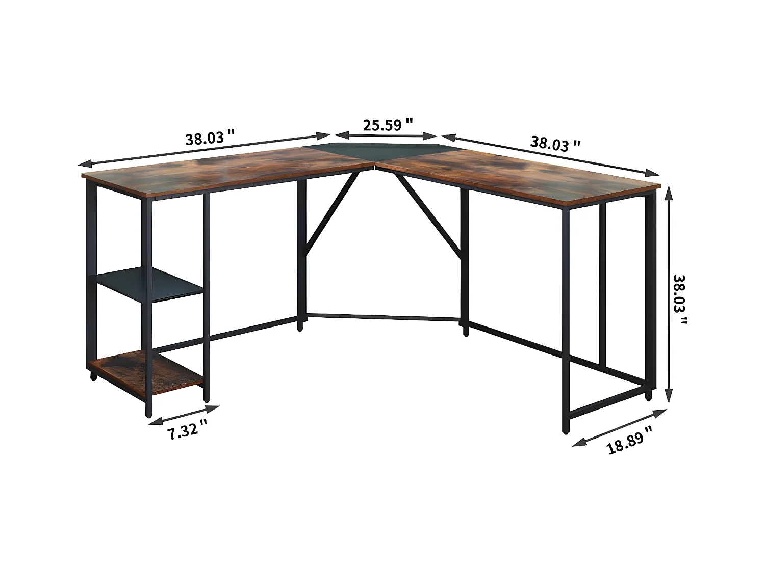 Schreibtisch mit Aufbewahrung, perfekt für die Heimarbeit (Schwarz + Rustikales Braun)