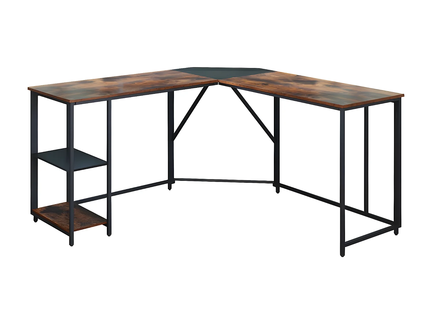 Bureau met opbergruimte, perfect voor thuiswerken (zwart + bruin rustiek)