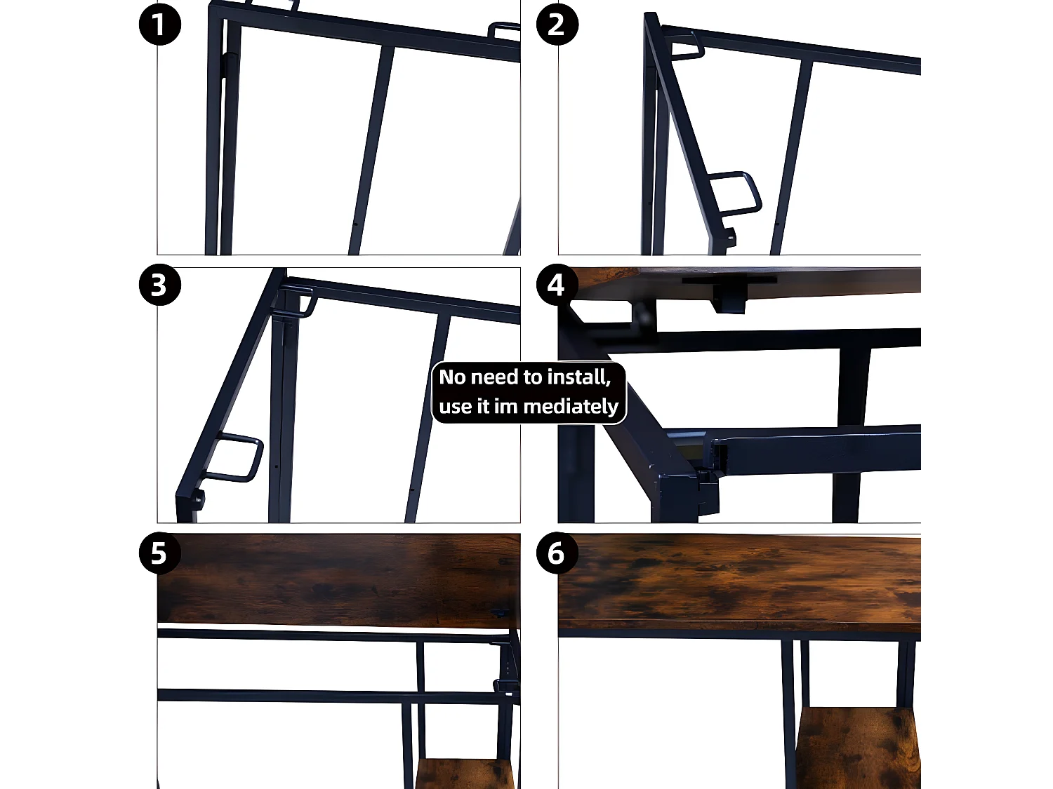 Bureau met opbergruimte, perfect voor thuiswerken (zwart + bruin rustiek)