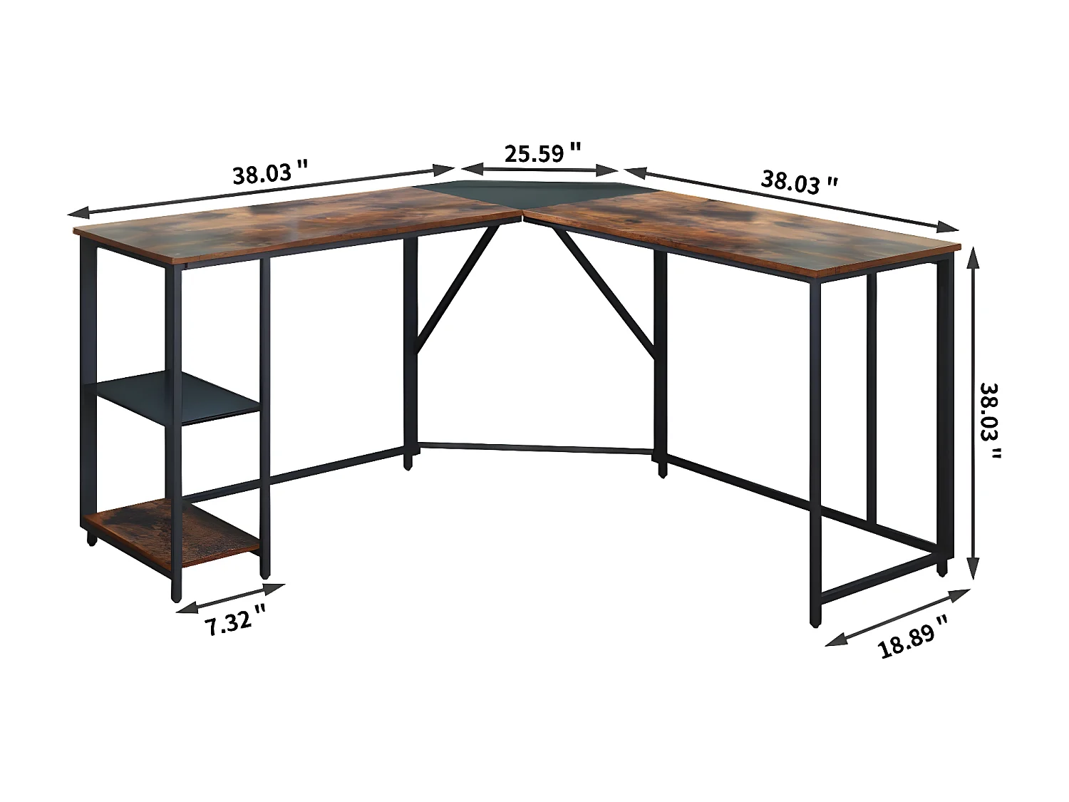 Bureau met opbergruimte, perfect voor thuiswerken (zwart + bruin rustiek)