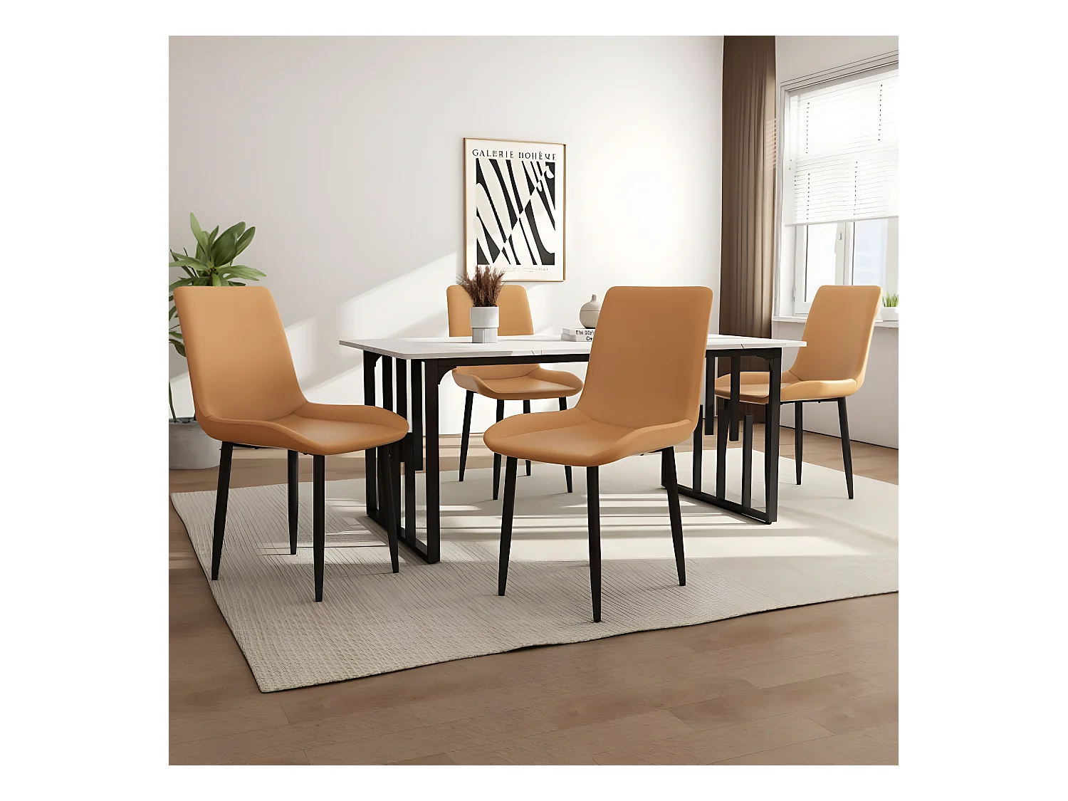 Set van 4 gestoffeerde stoelen met rugleuning, bruin