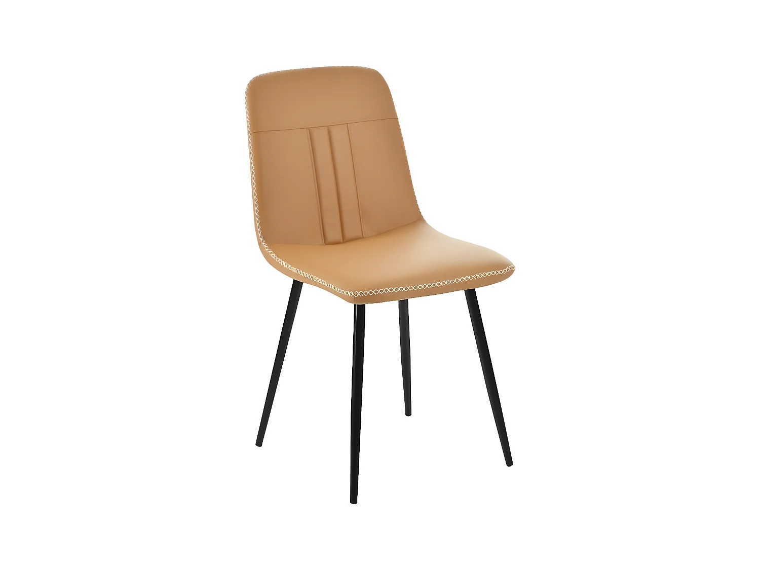 Set van 4 gestoffeerde stoelen met PU-rugleuning, metalen frame, bruin