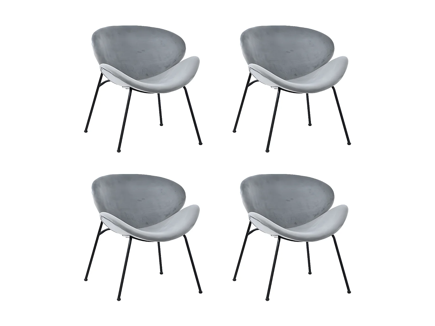 Lot de 4 fauteuils en velours pour salle à manger, luxueux, gris