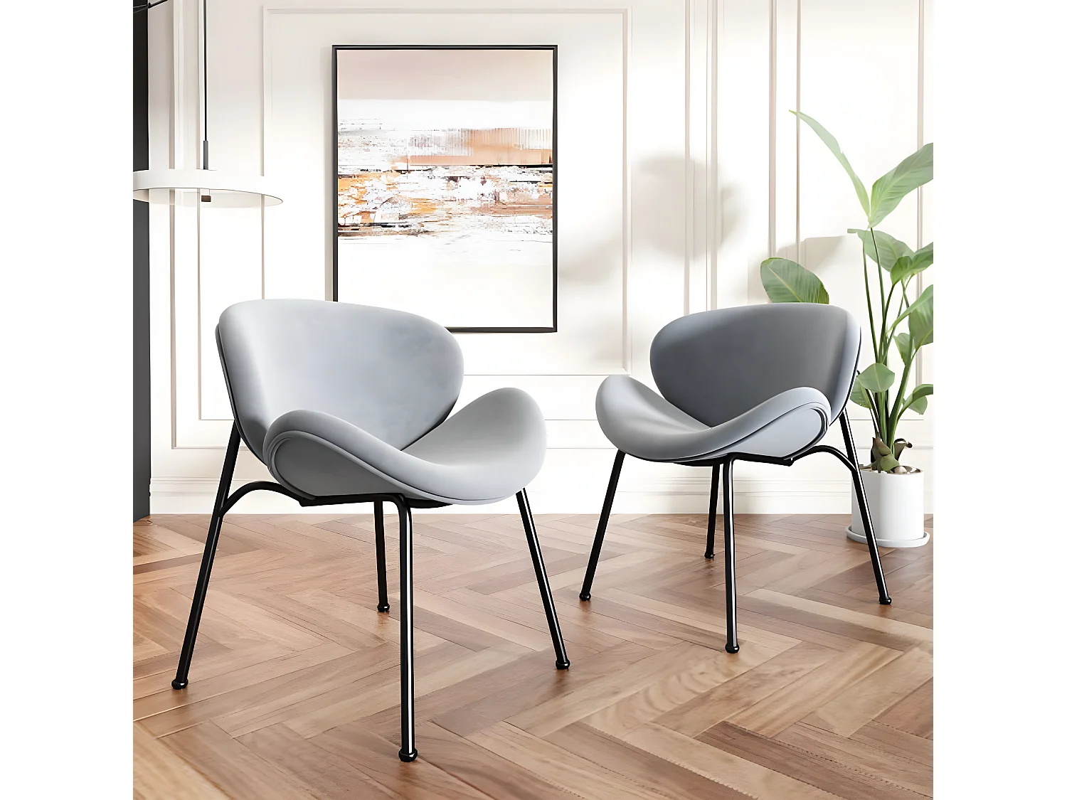 Lot de 4 fauteuils en velours pour salle à manger, luxueux, gris