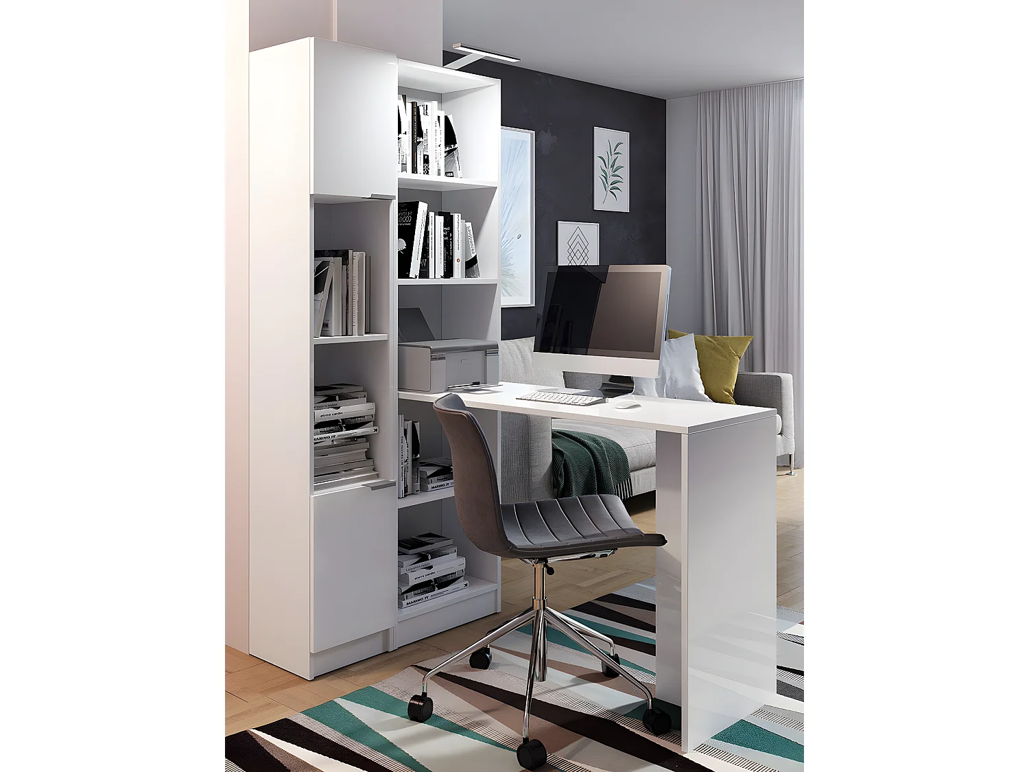 Étagère Dover 112, Avec des portes, Stratifié, Le nombre de portes: 2, 183x32x29cm, Blanc