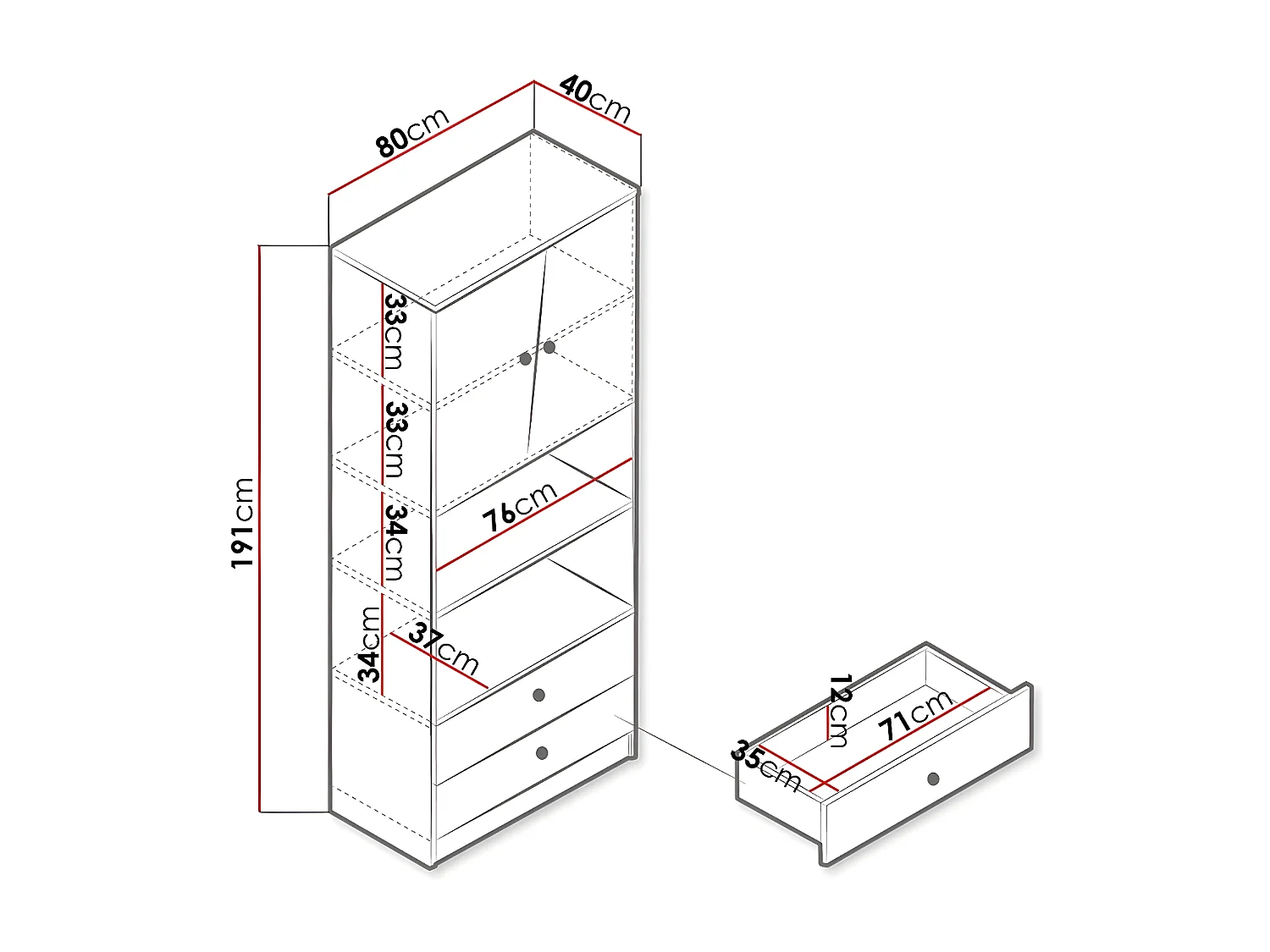 Estantería Almira 103, Con cajones|Con puertas, Aglomerado laminado, Número de puertas: 2