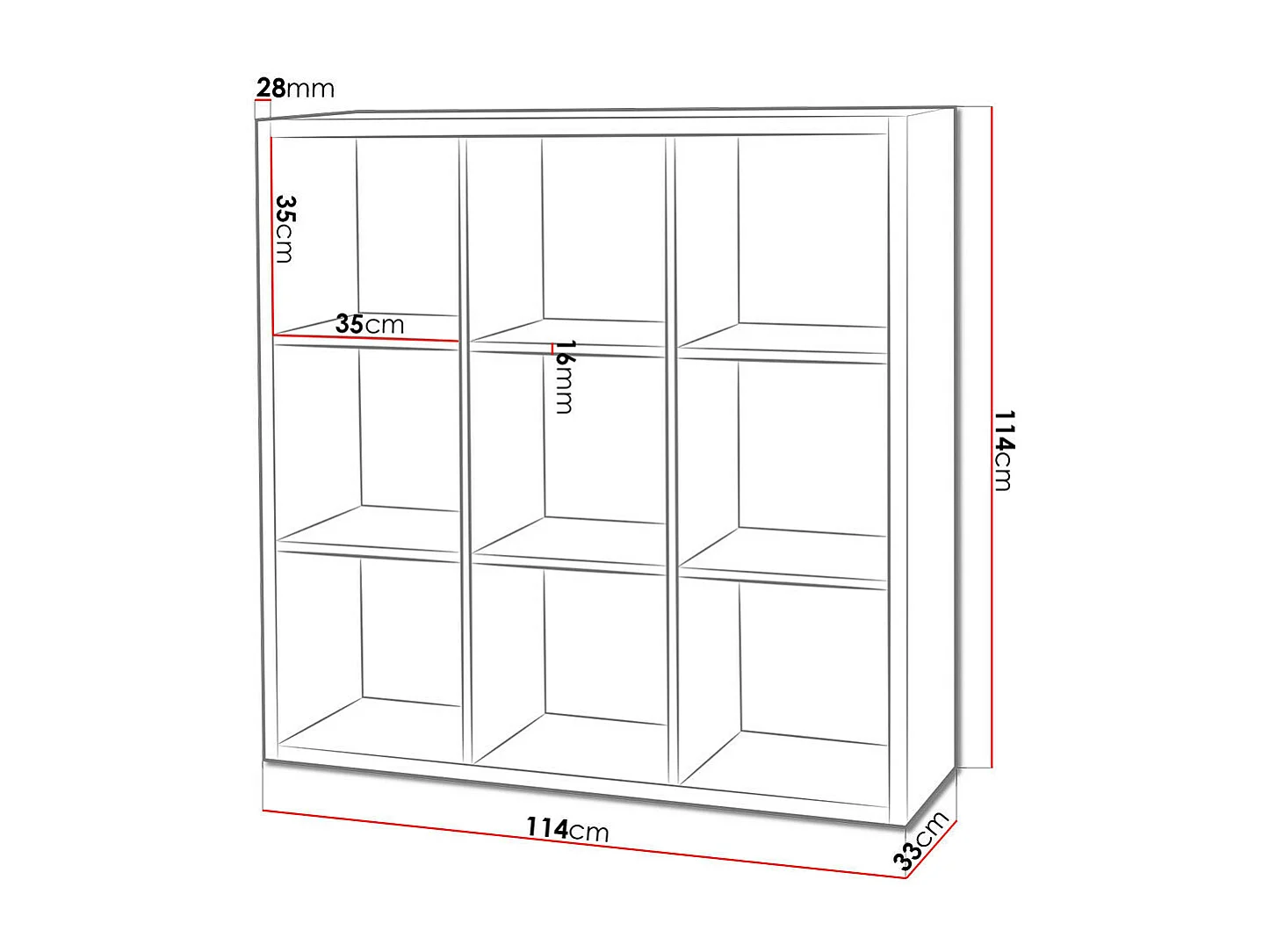 Estantería Levnova 105, Abierta sin pared trasera, Aglomerado laminado, 114x114x33cm