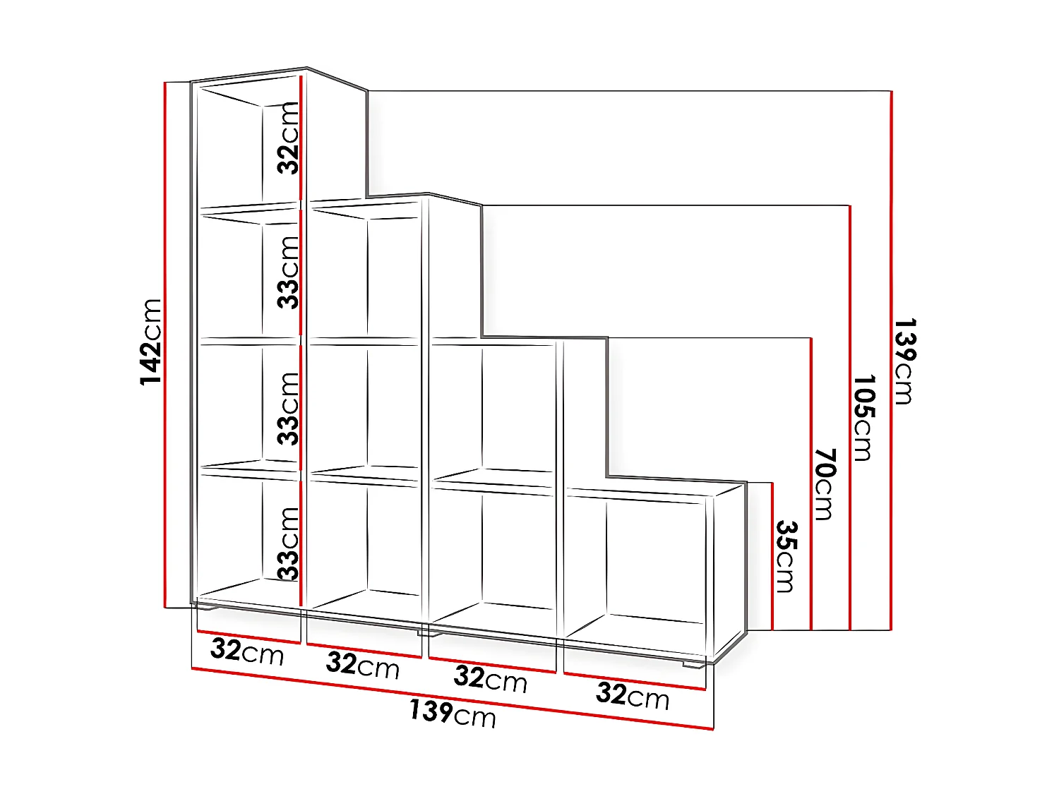 Estantería Sarasota 111, Abierta sin pared trasera, Aglomerado laminado, 142x139x33cm