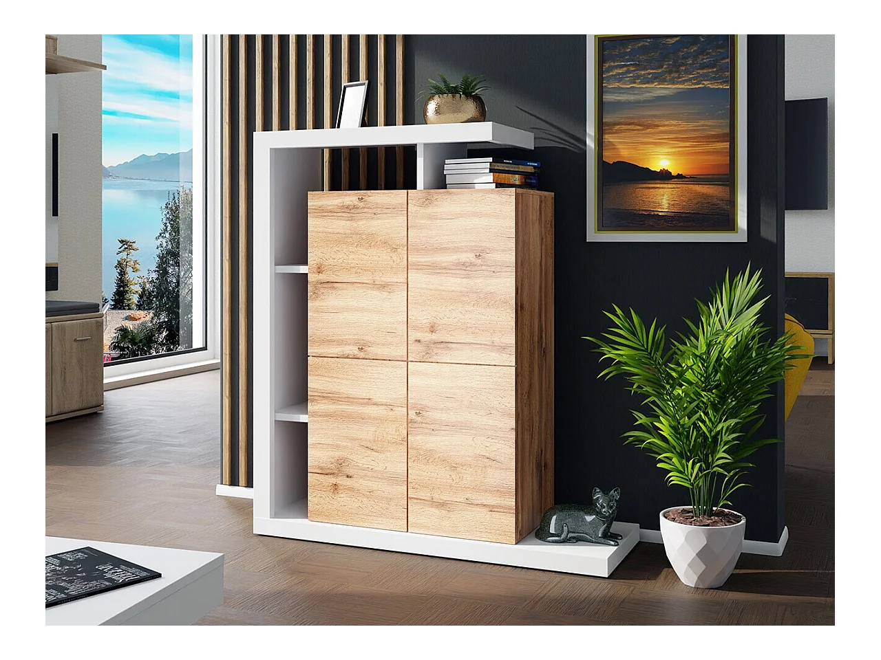 Étagère Utica 113, Avec des portes|Fermé, Stratifié, Le nombre de portes: 2, 151x120x40cm