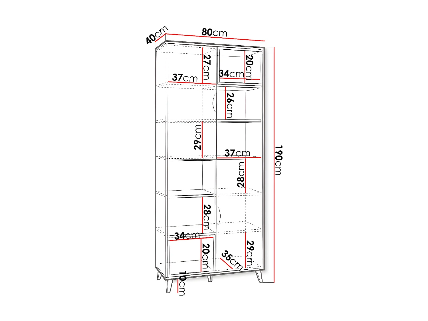 Étagère Domvera 102, Avec des portes, Stratifié, Le nombre de portes: 2, 190x80x40cm