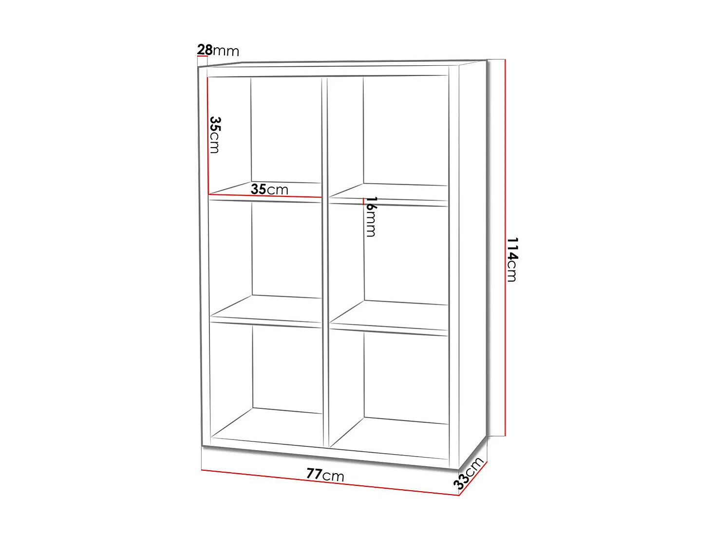 Estante Levnova 103, Aberto sem a parte traseira, 114x77x33cm