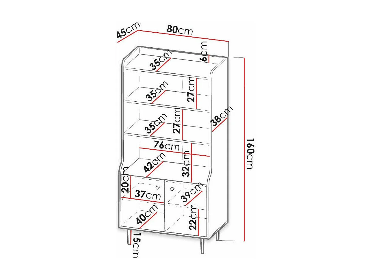 Estantería Ferenou 105, Con puertas|Abierto, Aglomerado laminado, Número de puertas: 2,