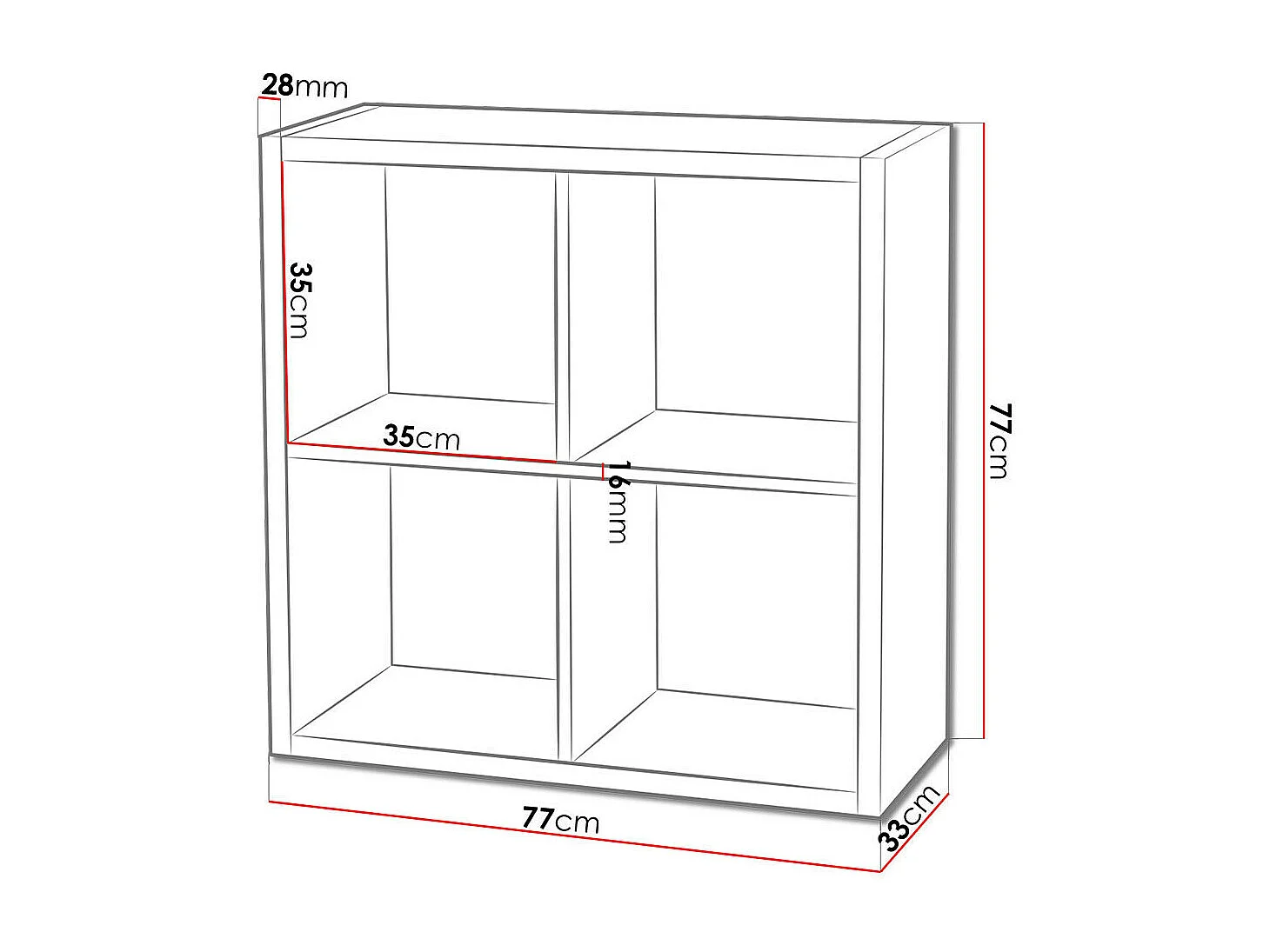 Estante Levnova 102, Aberto sem a parte traseira, 77x77x33cm