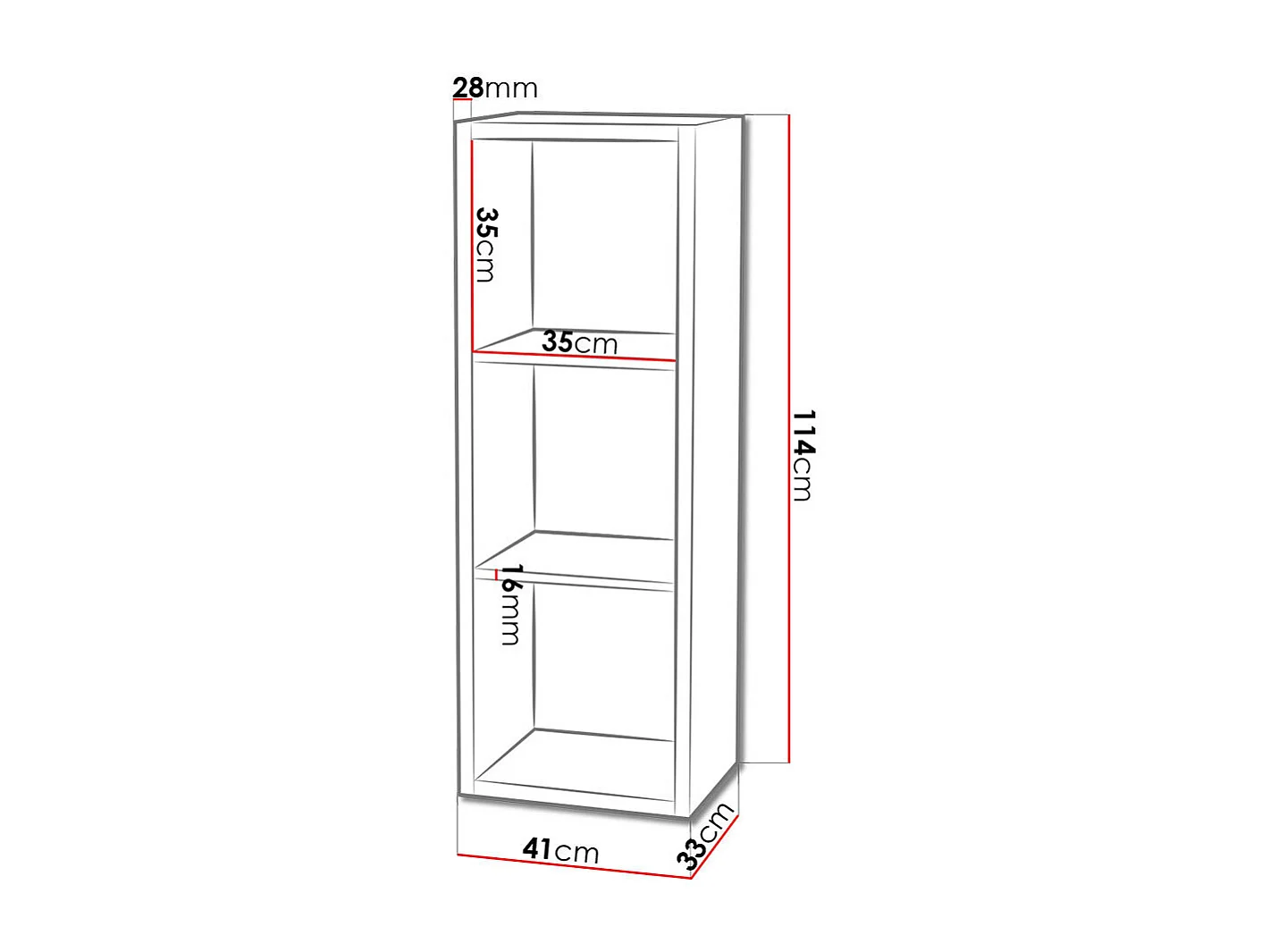 Estante Levnova 100, Aberto sem a parte traseira, 114x41x33cm