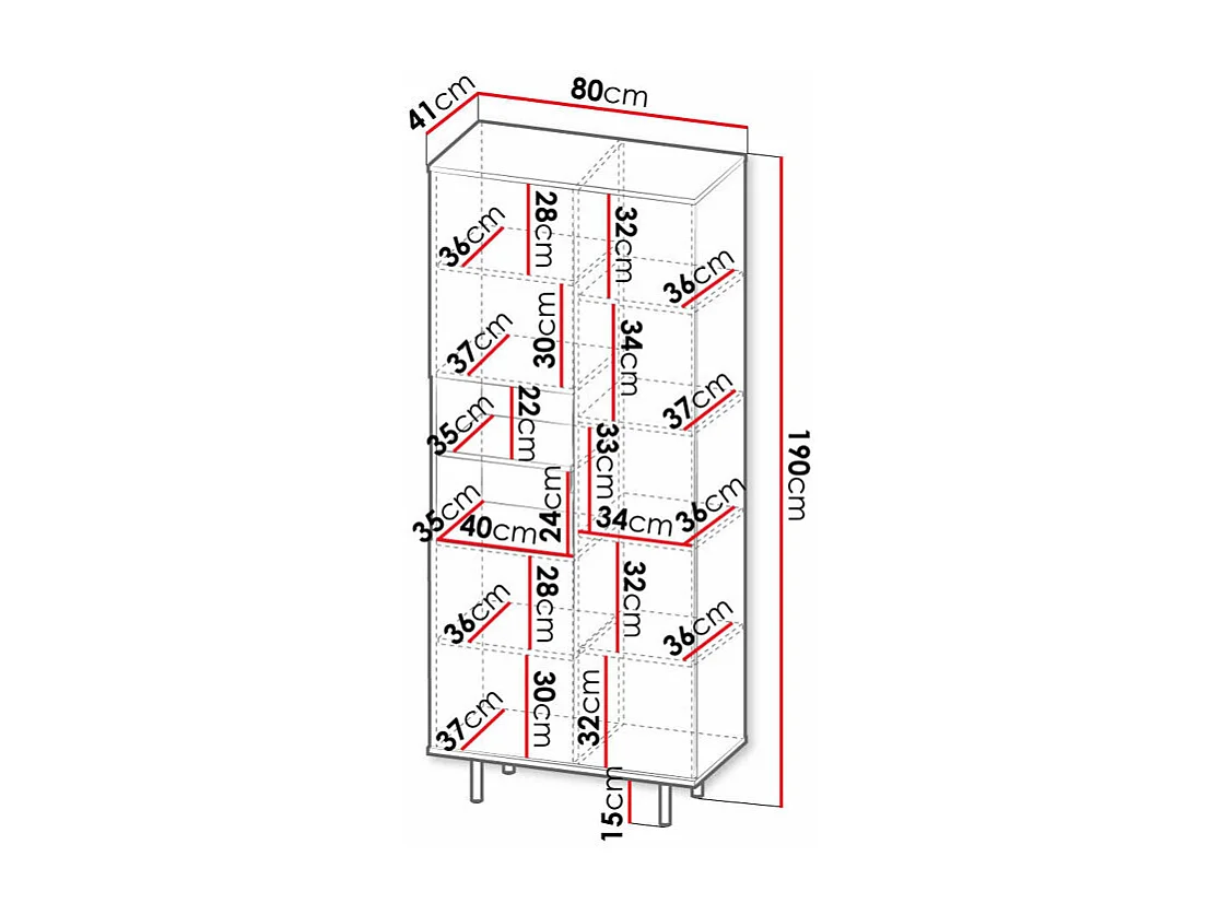 Étagère Virdomi 104, Avec des portes|Fermé, MDF|Stratifié, 190x80x41cm, Cachemire